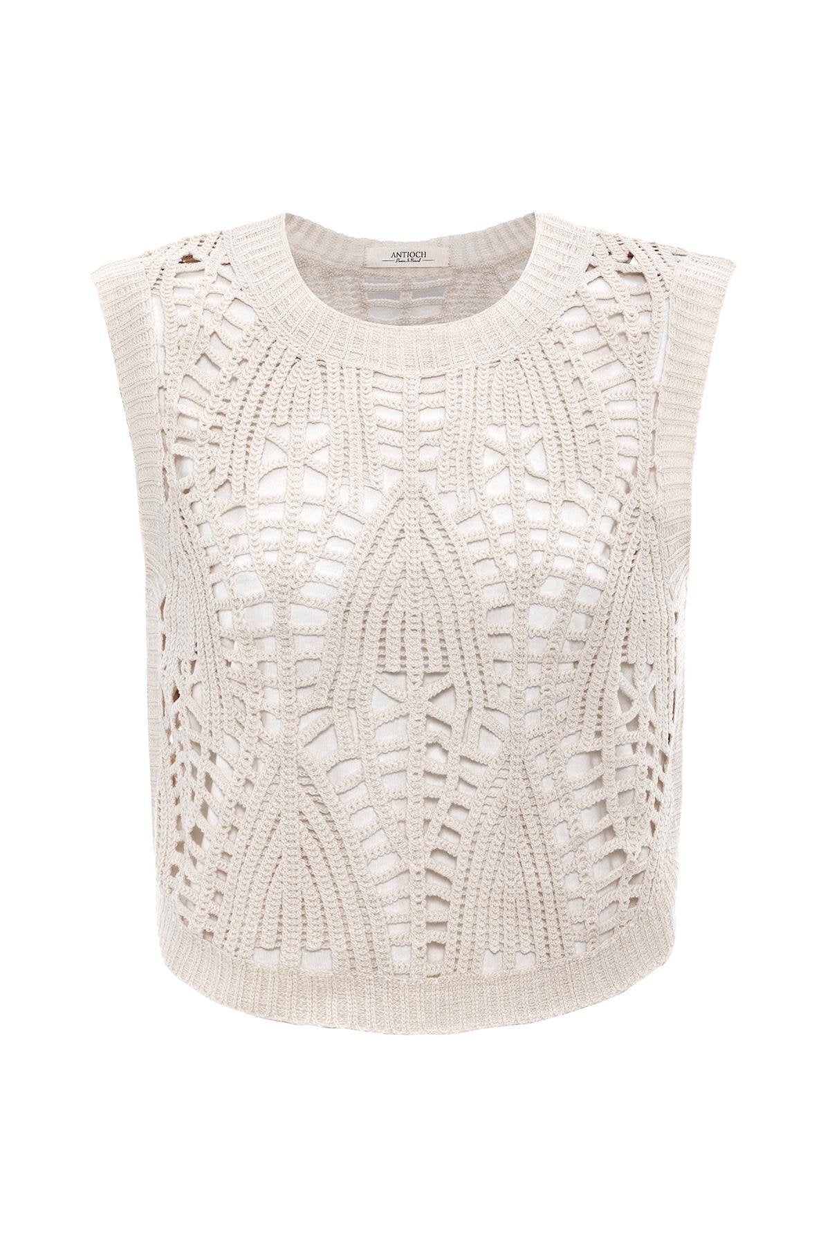 Antioch-Ekru Örgü Detaylı Kadın Yelek-Yelek-5-Milagron.com