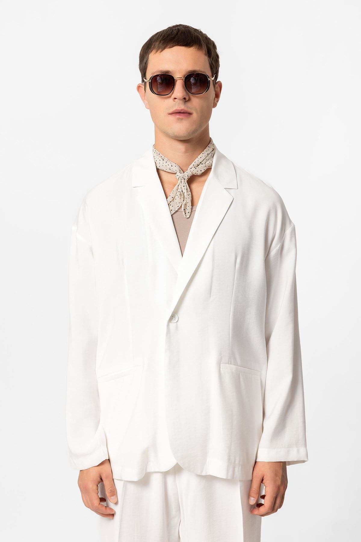 Antioch-Ekru Oversize Astarsız Erkek Blazer Ceket-Ceket-1-Milagron.com