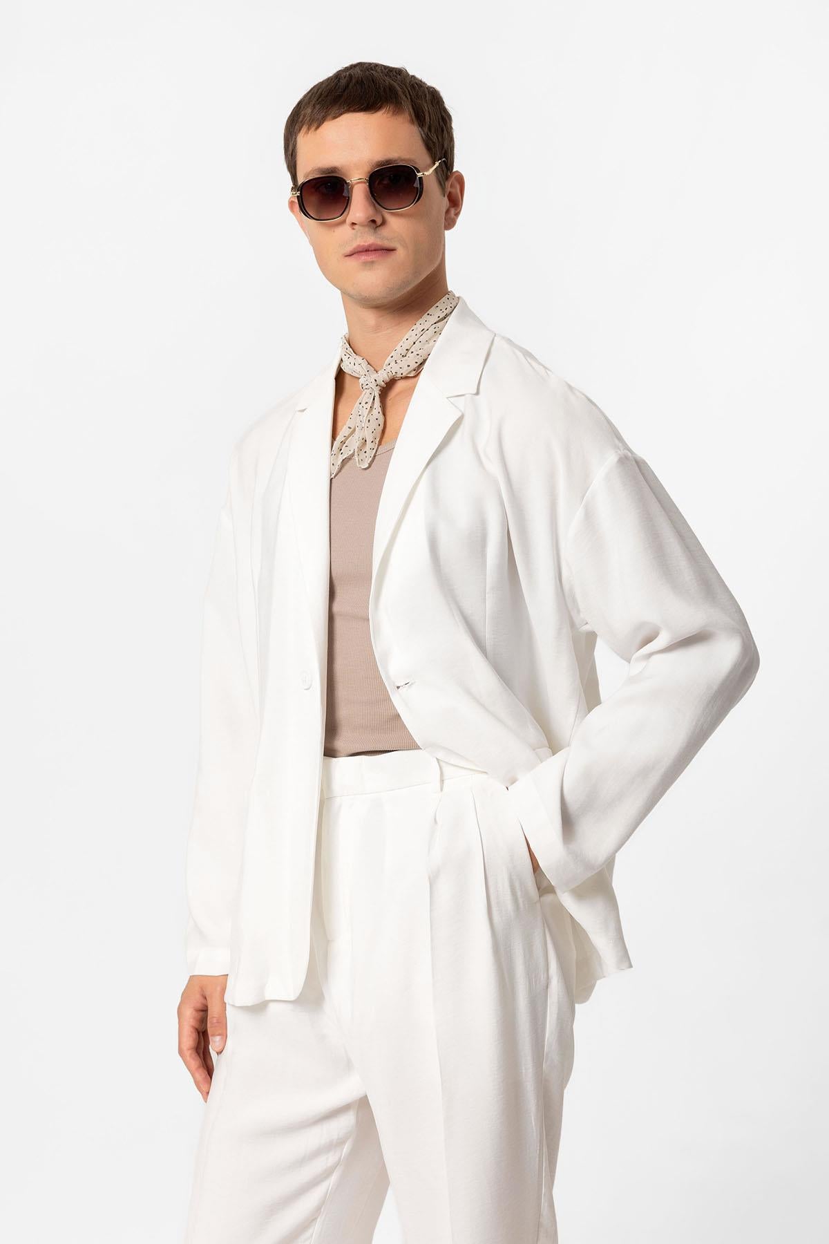 Antioch-Ekru Oversize Astarsız Erkek Blazer Ceket-Ceket-3-Milagron.com