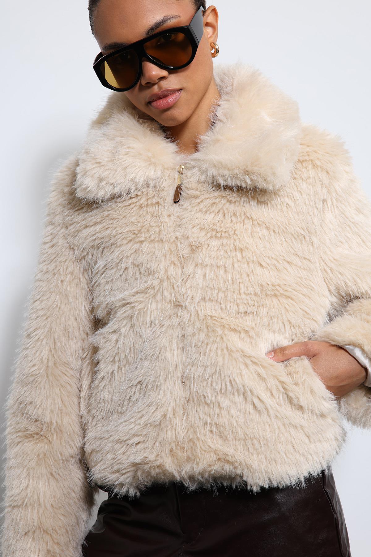 Antioch-Ekru Peluş Görünümlü Mont-Mont-3-Milagron.com