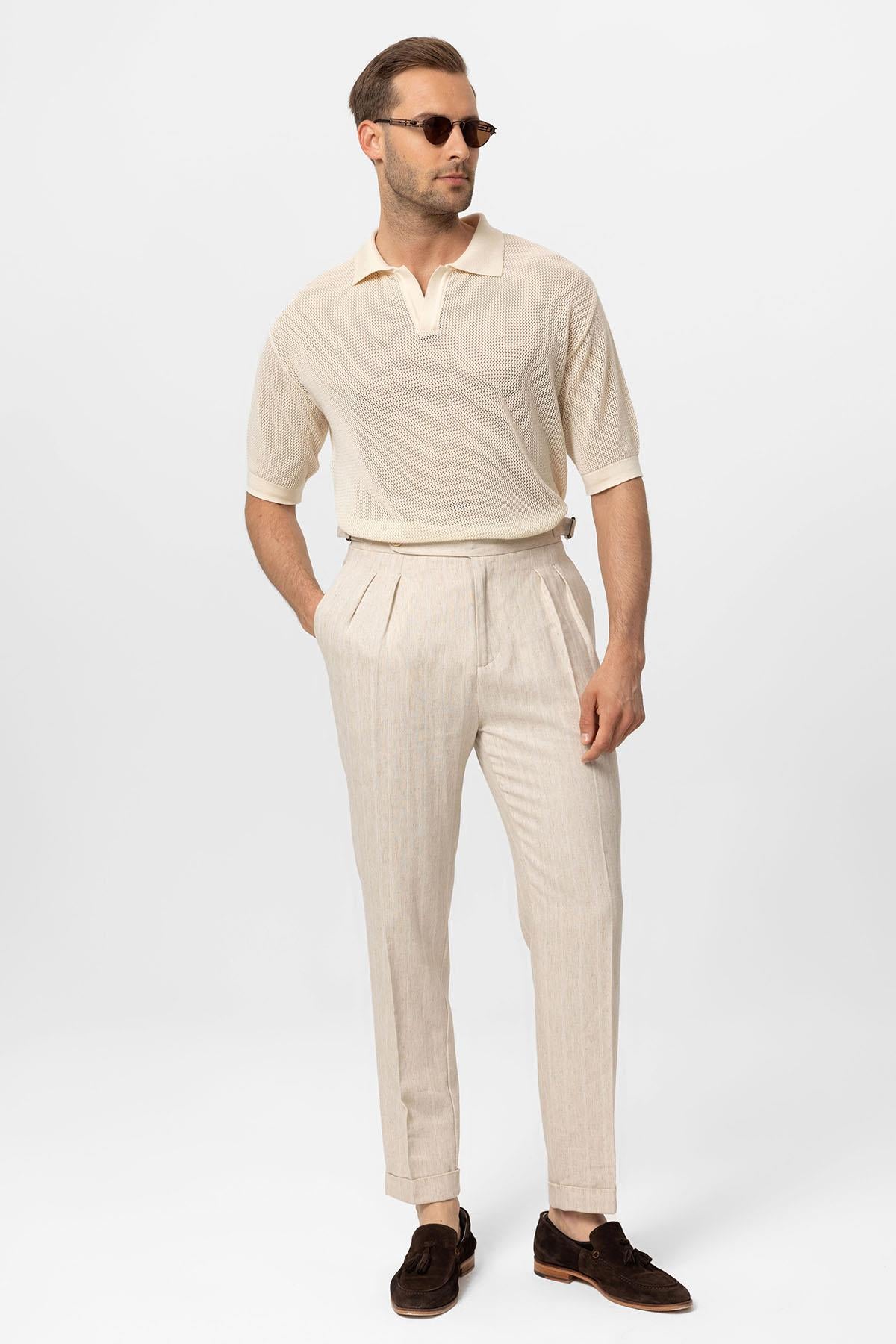 Antioch-Ekru Polo Yaka Ajurlu Erkek T Shirt-T-Shirts-3-Milagron.com