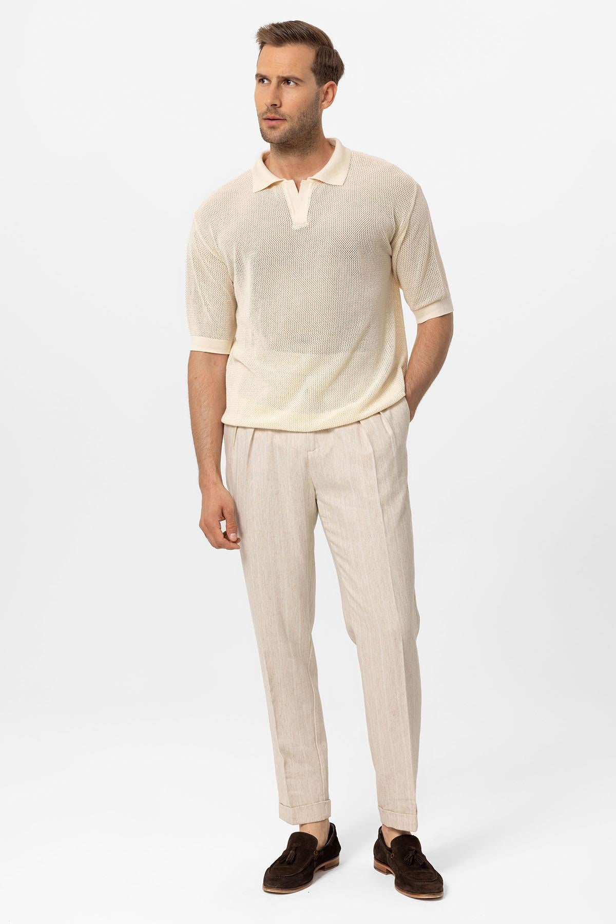 Antioch-Ekru Polo Yaka Ajurlu Erkek T Shirt-T-Shirts-4-Milagron.com