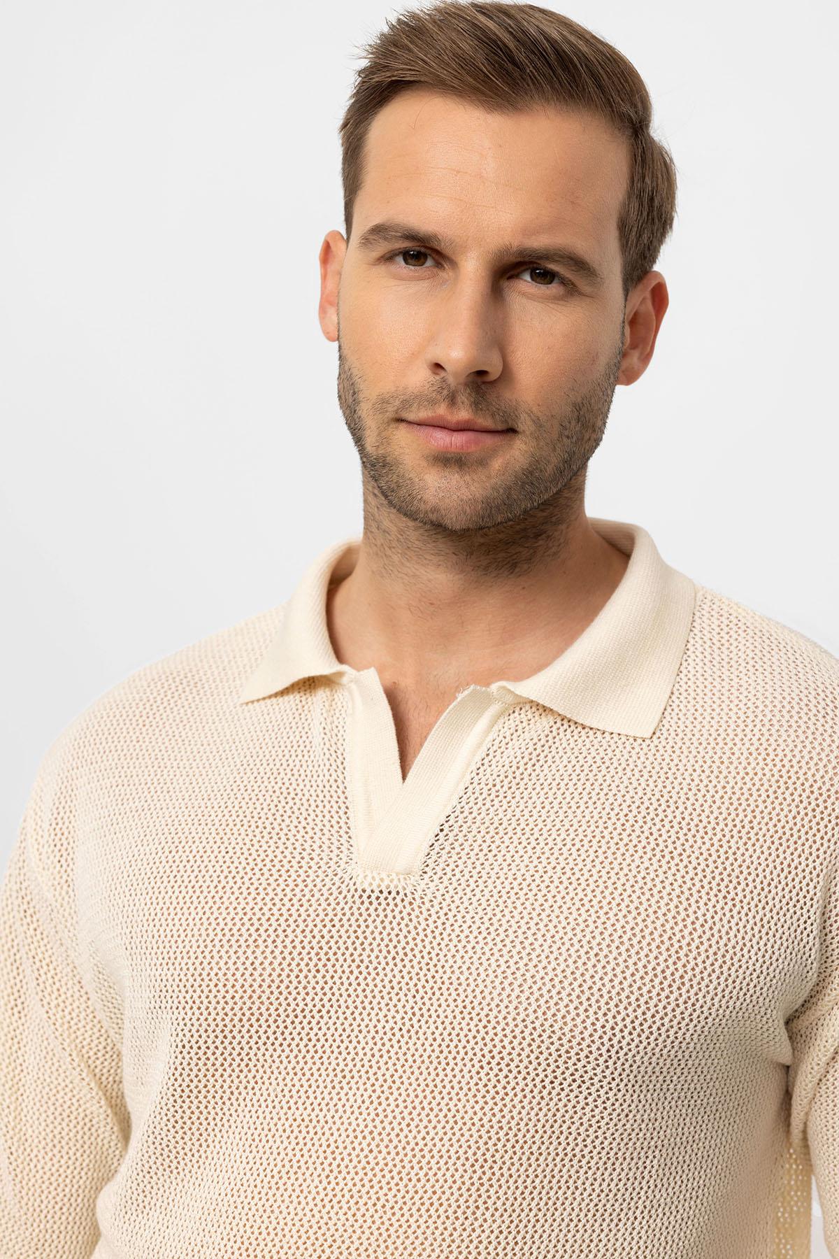 Antioch-Ekru Polo Yaka Ajurlu Erkek T Shirt-T-Shirts-5-Milagron.com