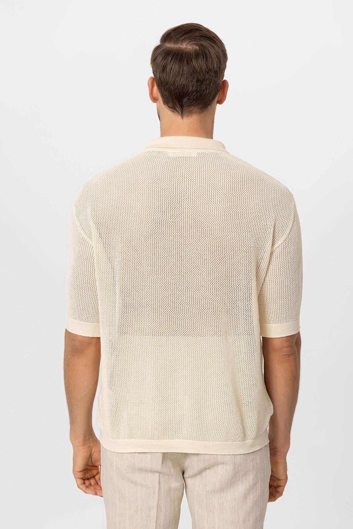 Antioch Ekru Polo Yaka Ajurlu Erkek T-Shirt