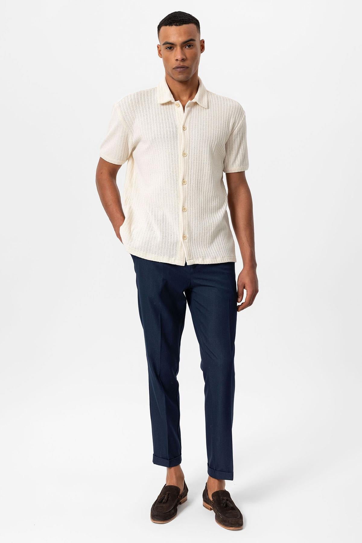 Antioch-Ekru Polo Yaka Örme Kısa Kollu Erkek Gömlek-Gömlek-3-Milagron.com