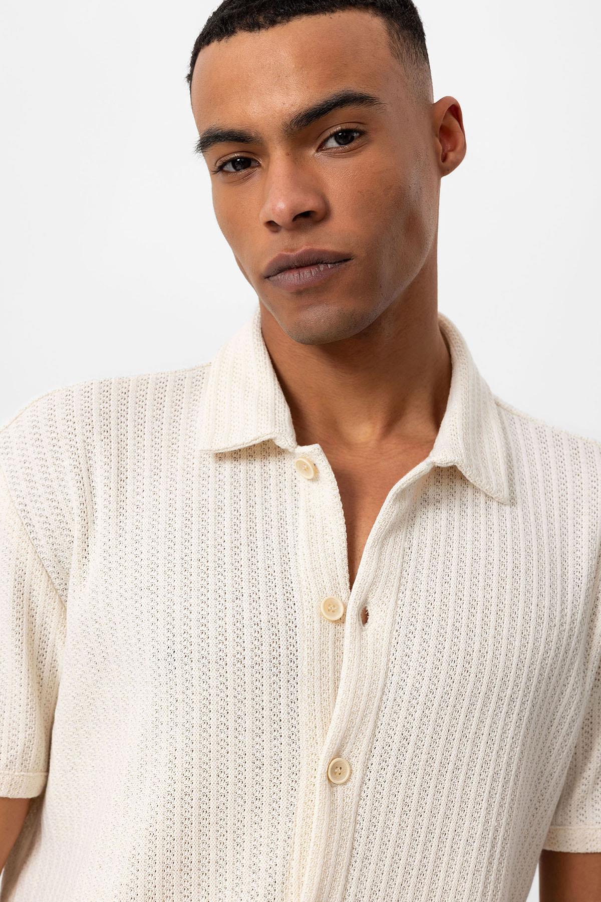 Antioch-Ekru Polo Yaka Örme Kısa Kollu Erkek Gömlek-Gömlek-5-Milagron.com