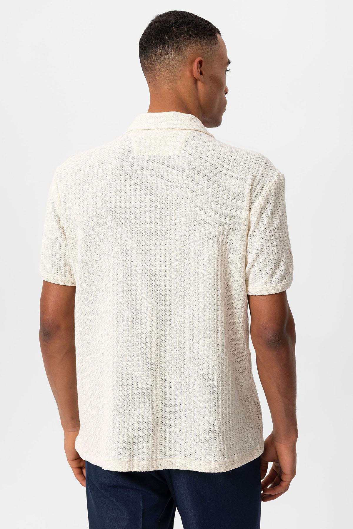 Antioch-Ekru Polo Yaka Örme Kısa Kollu Erkek Gömlek-Gömlek-6-Milagron.com