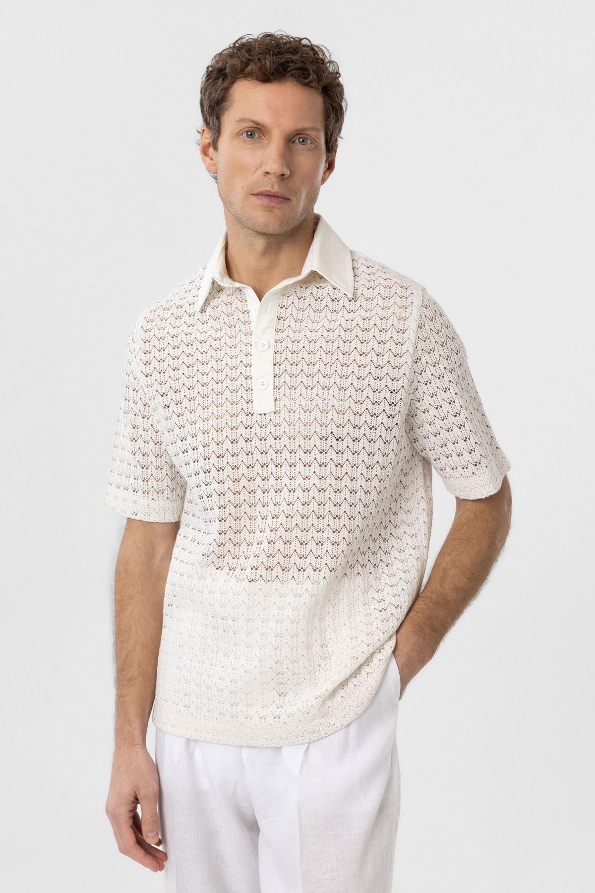 Antioch-Ekru Polo Yaka örgü Erkek T Shirt-T-Shirts-1-Milagron.com