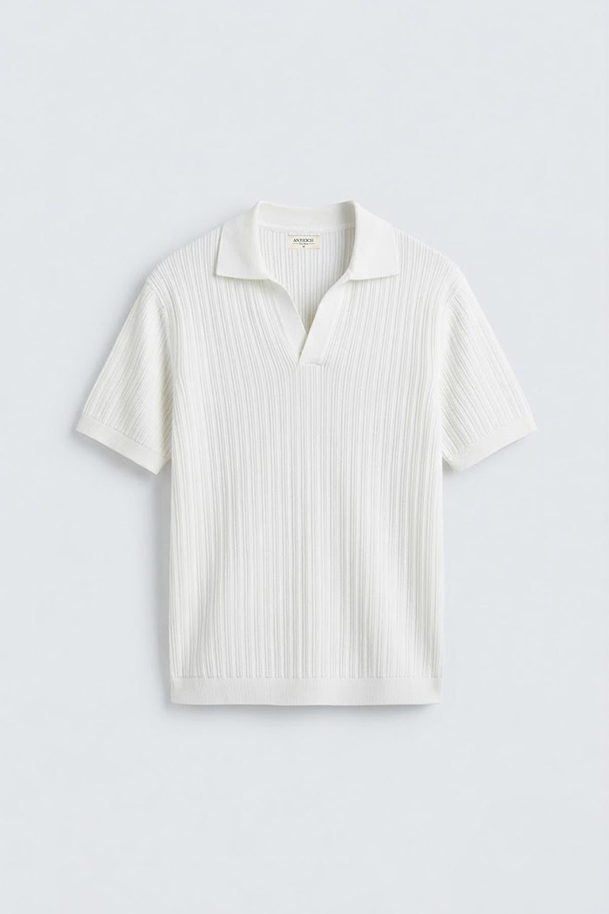 Antioch Ekru Premium Dokulu Erkek Triko T-Shirt