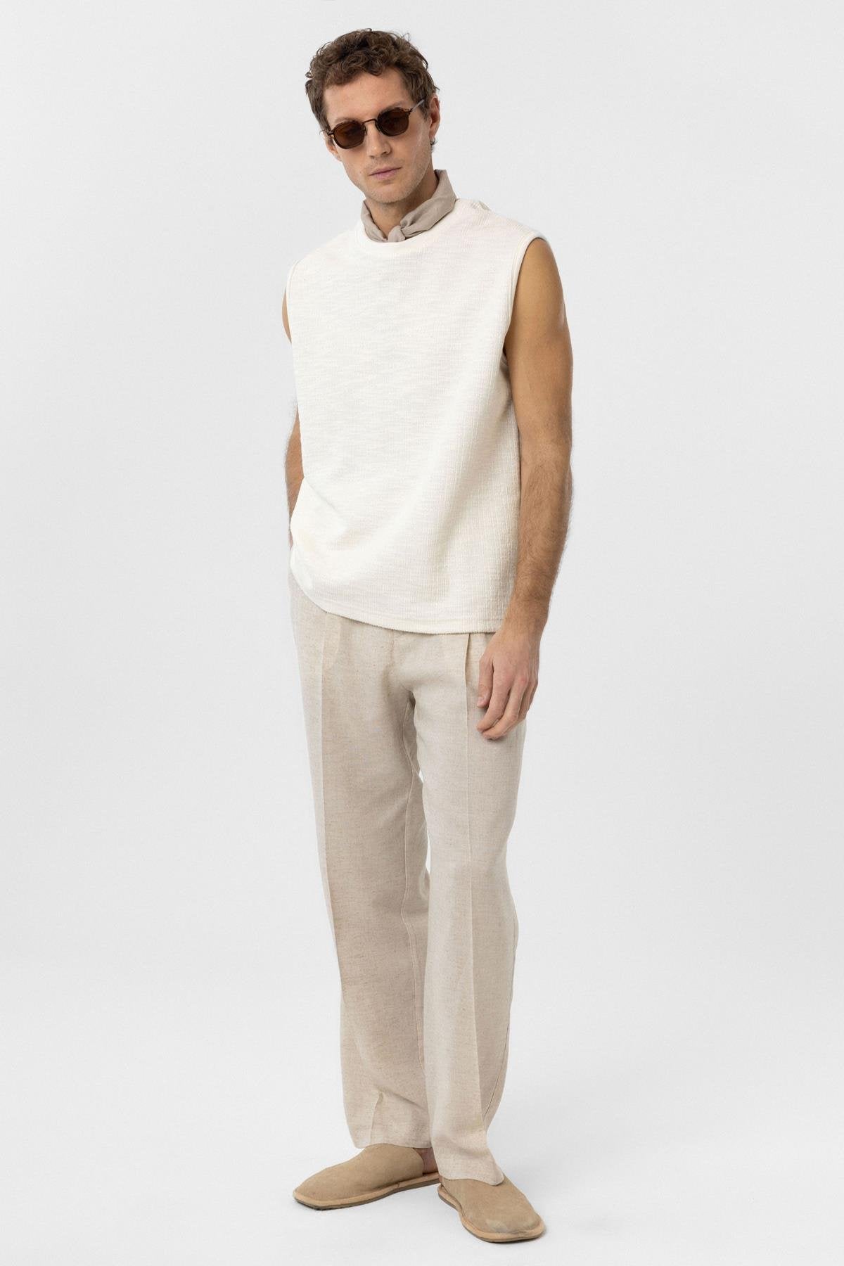 Antioch-Ekru Regular Fit Dokulu Erkek Kolsuz T Shirt-T-Shirts-2-Milagron.com