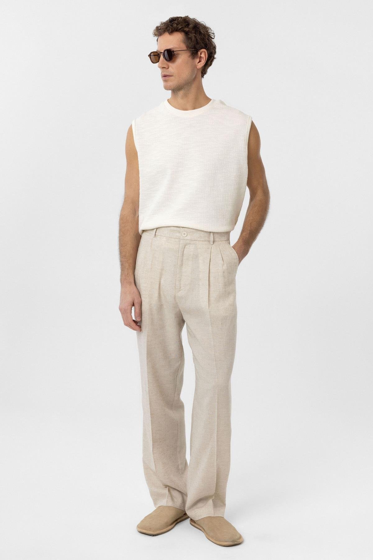 Antioch-Ekru Regular Fit Dokulu Erkek Kolsuz T Shirt-T-Shirts-3-Milagron.com