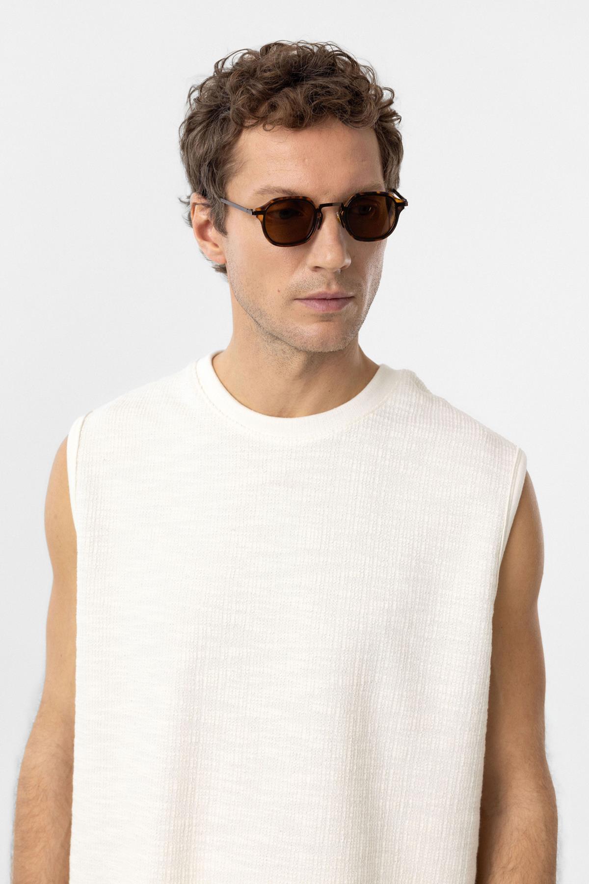 Antioch-Ekru Regular Fit Dokulu Erkek Kolsuz T Shirt-T-Shirts-5-Milagron.com