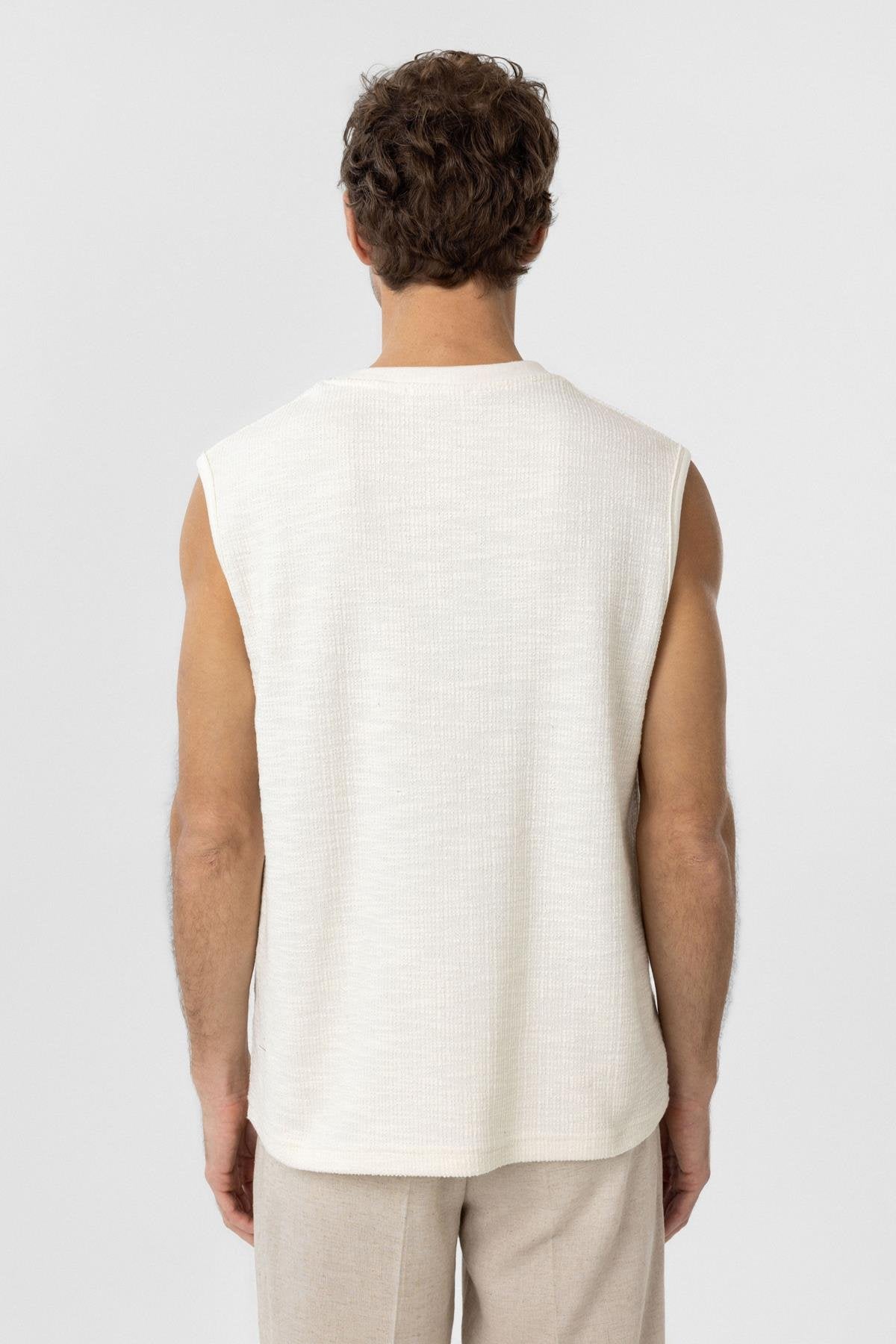 Antioch-Ekru Regular Fit Dokulu Erkek Kolsuz T Shirt-T-Shirts-7-Milagron.com