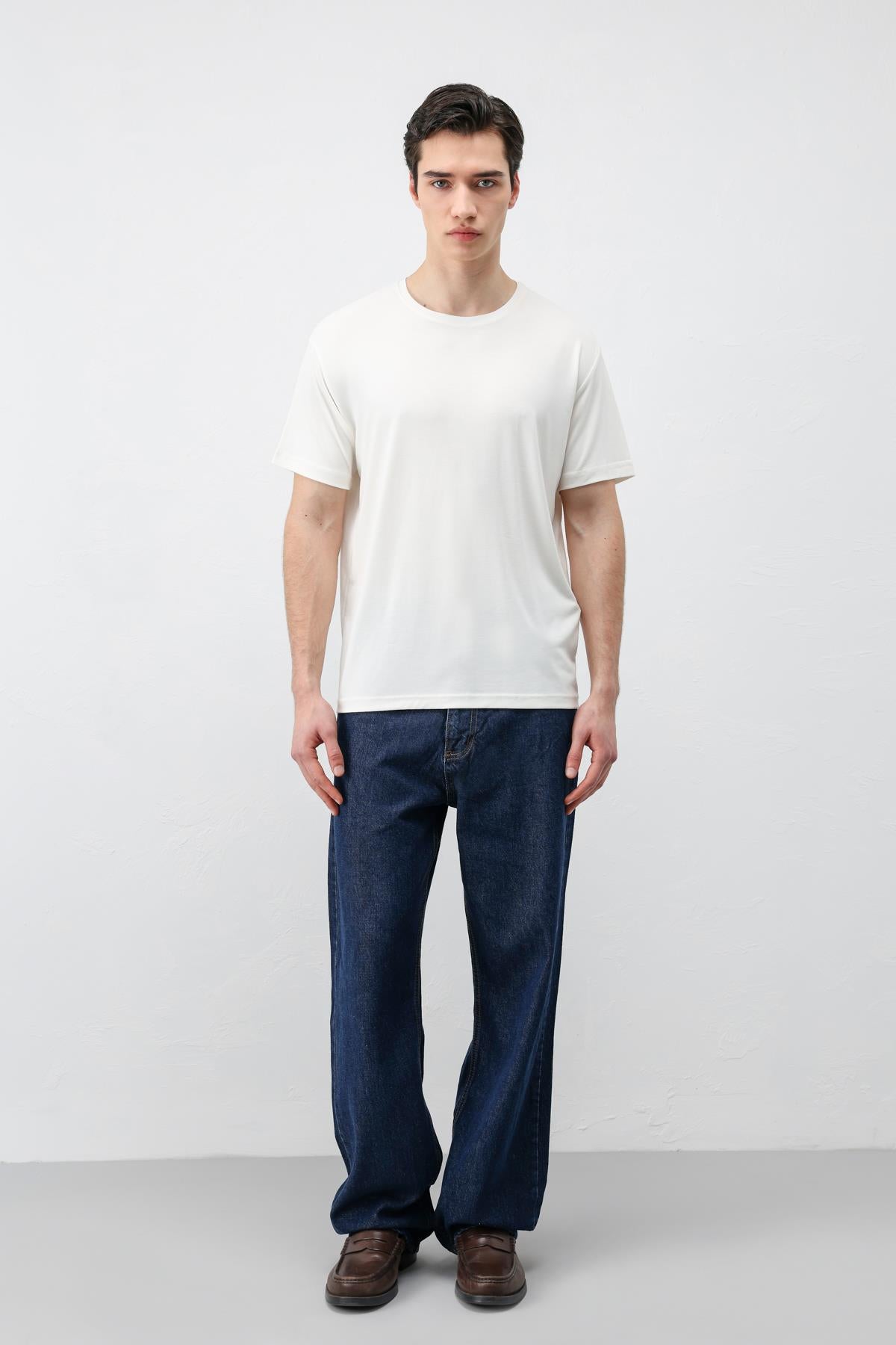 Antioch Ekru Regular Fit Modal Teknik Kumaş Erkek T-Shirt