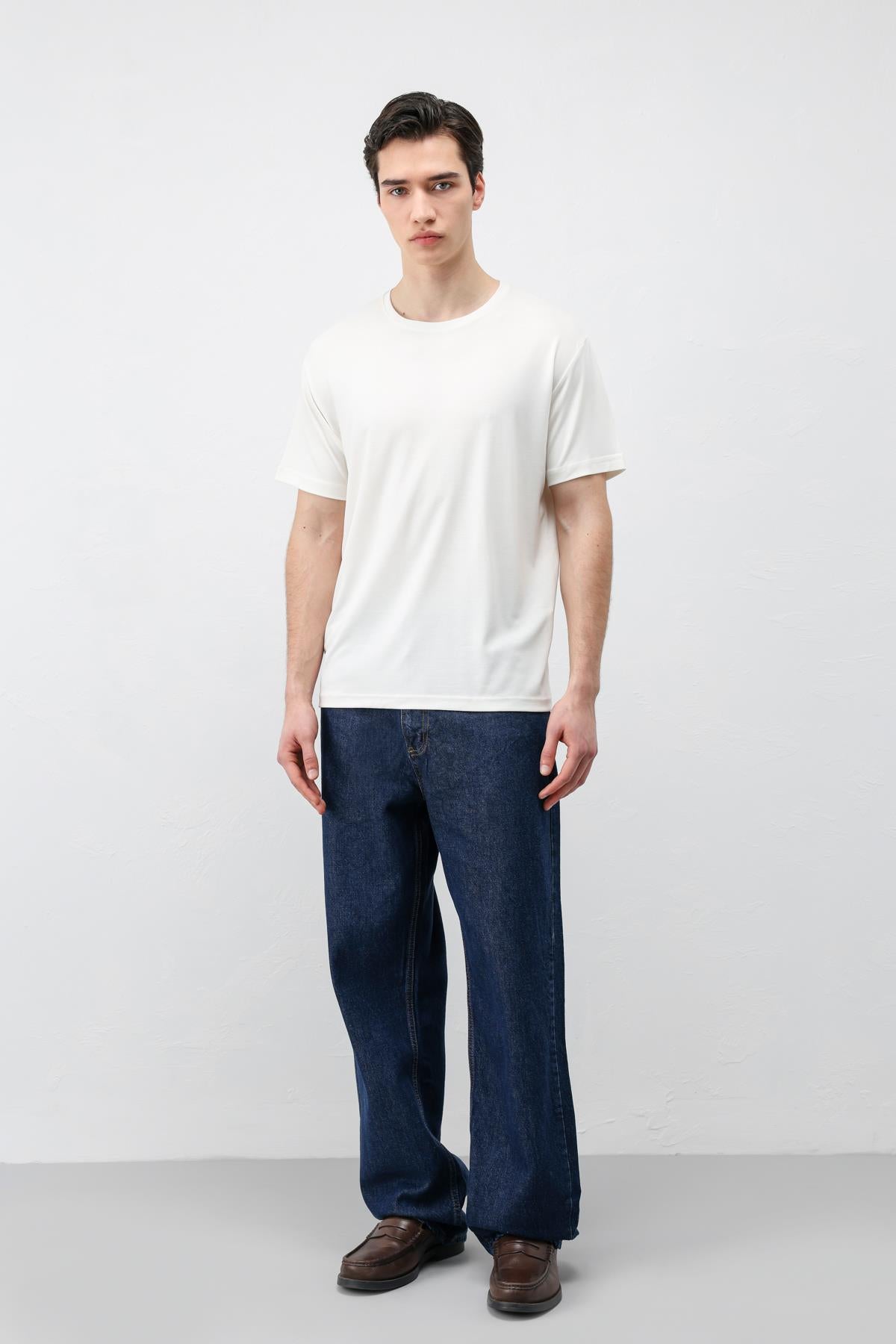 Antioch Ekru Regular Fit Modal Teknik Kumaş Erkek T-Shirt