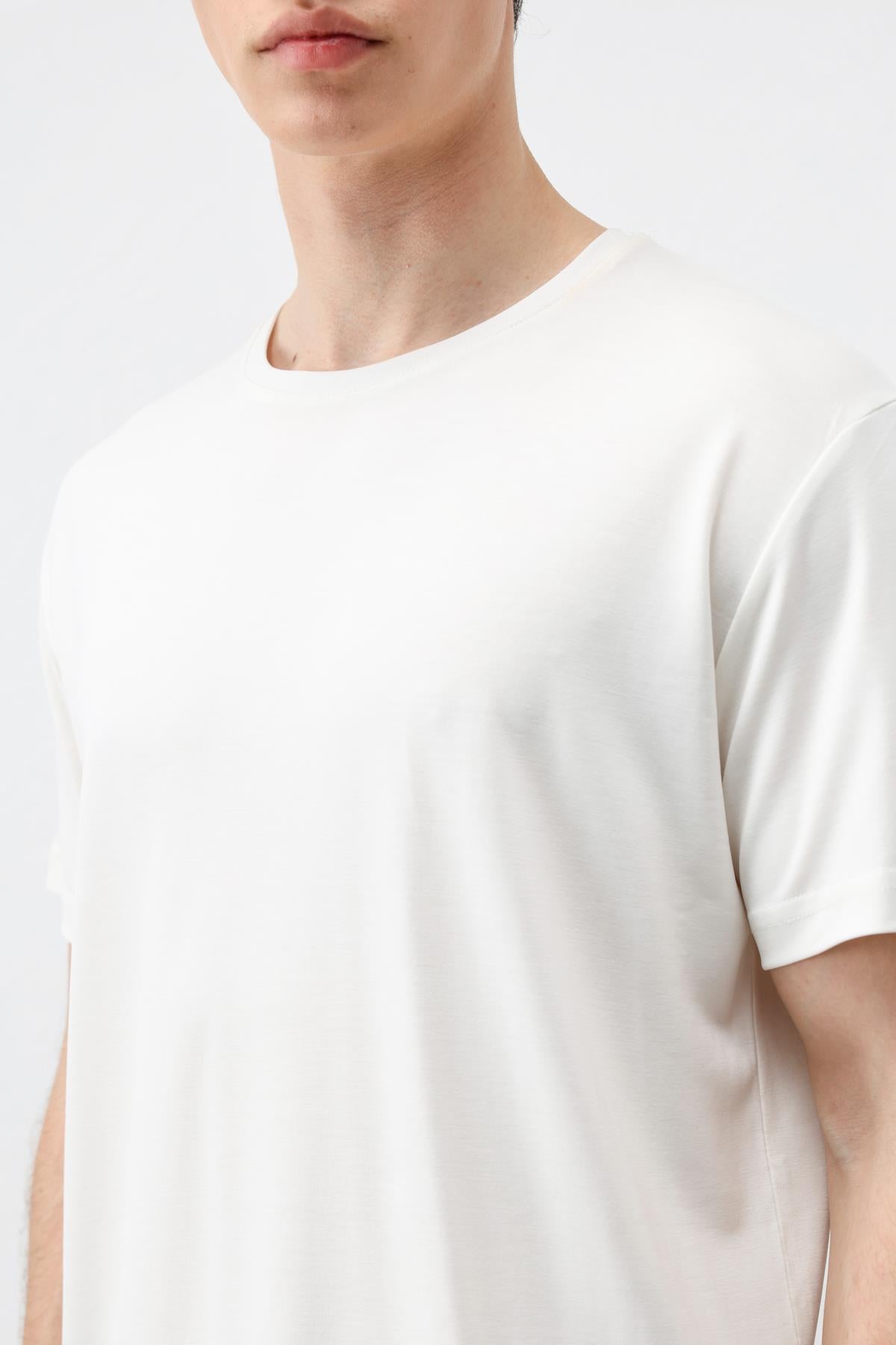 Antioch Ekru Regular Fit Modal Teknik Kumaş Erkek T-Shirt
