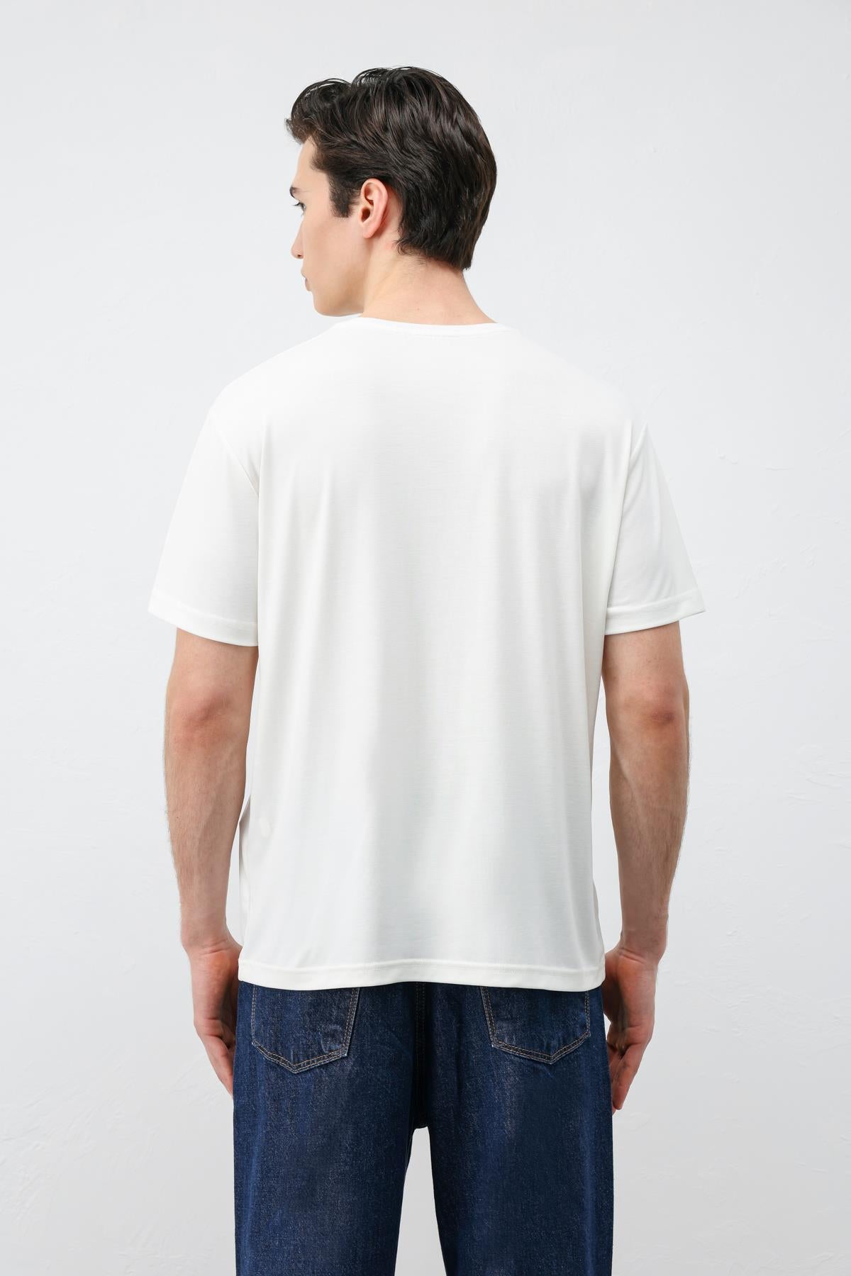 Antioch Ekru Regular Fit Modal Teknik Kumaş Erkek T-Shirt