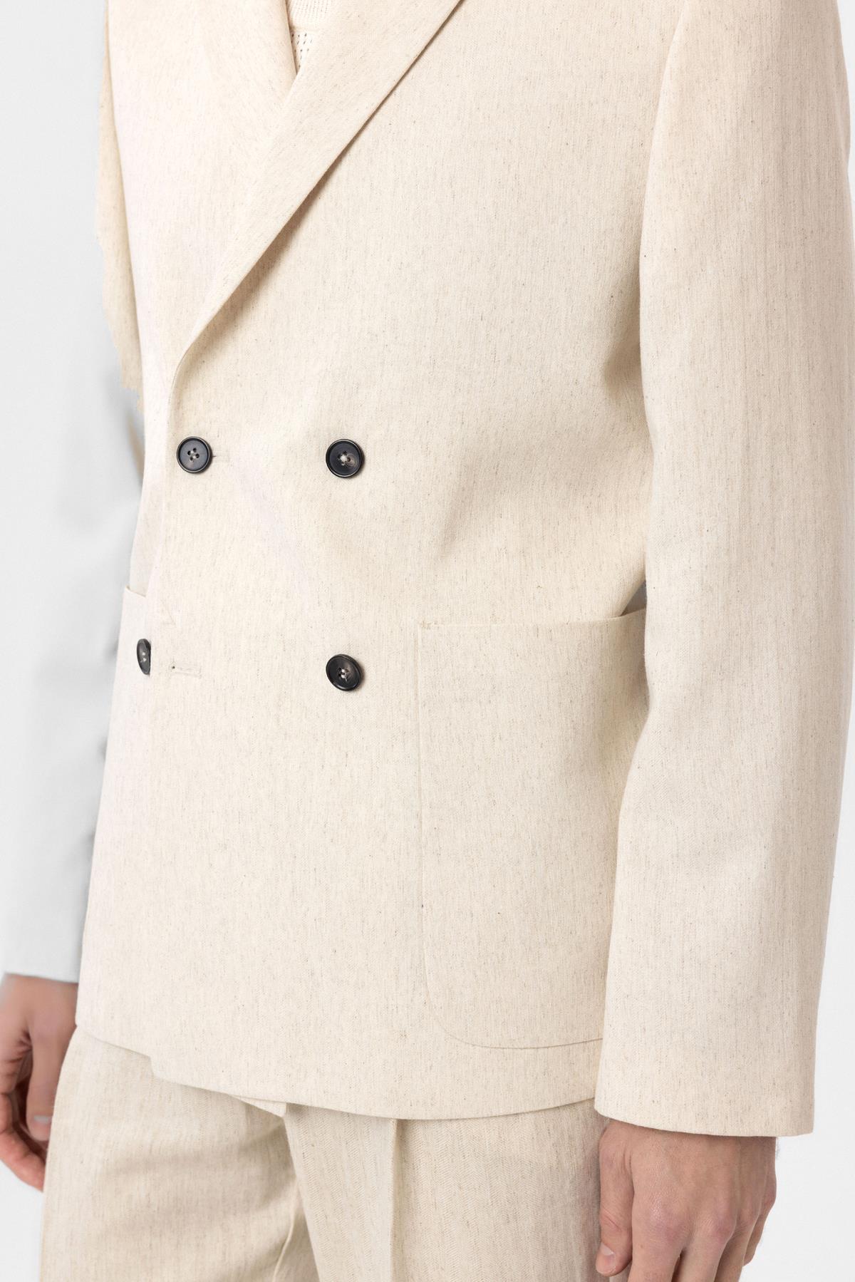 Antioch-Ekru Relax Fit Keten Karışımlı Erkek Blazer Ceket-Blazer Ceket-3-Milagron.com