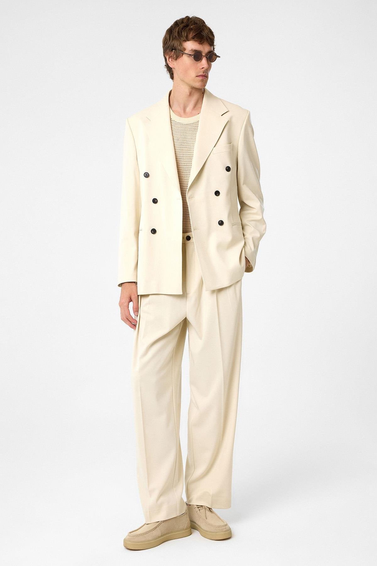 Antioch-Ekru Relax Fit Kruvaze Erkek Blazer Ceket-Blazer Ceket-3-Milagron.com