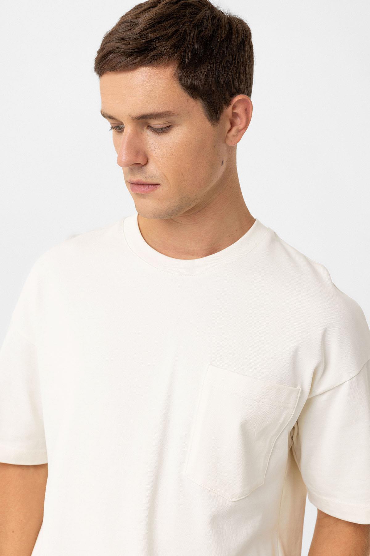 Antioch-Ekru Relaxed Basic Erkek T Shirt-T-Shirts-4-Milagron.com