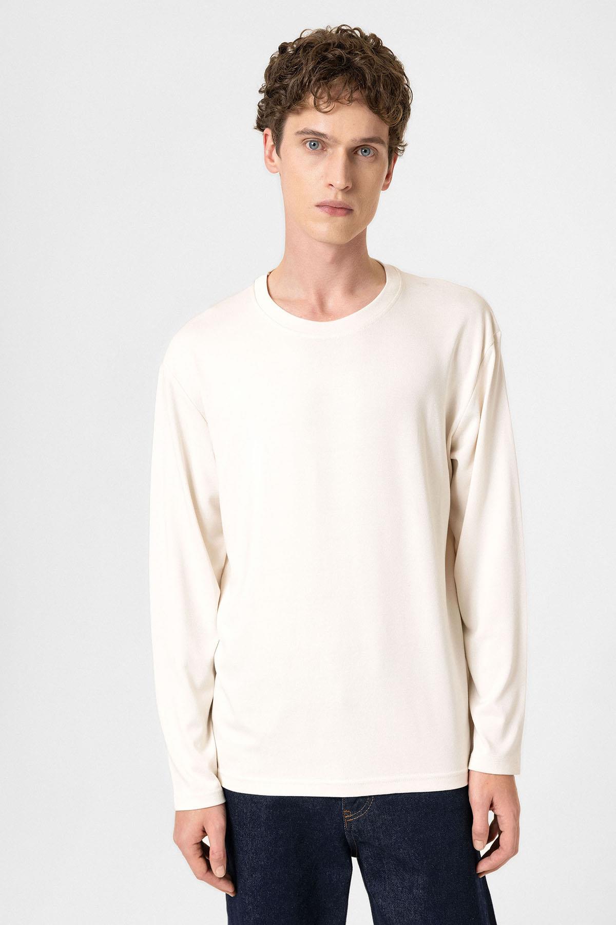 Antioch-Ekru Relaxed Fit Basic Erkek T Shirt-T-Shirts-1-Milagron.com