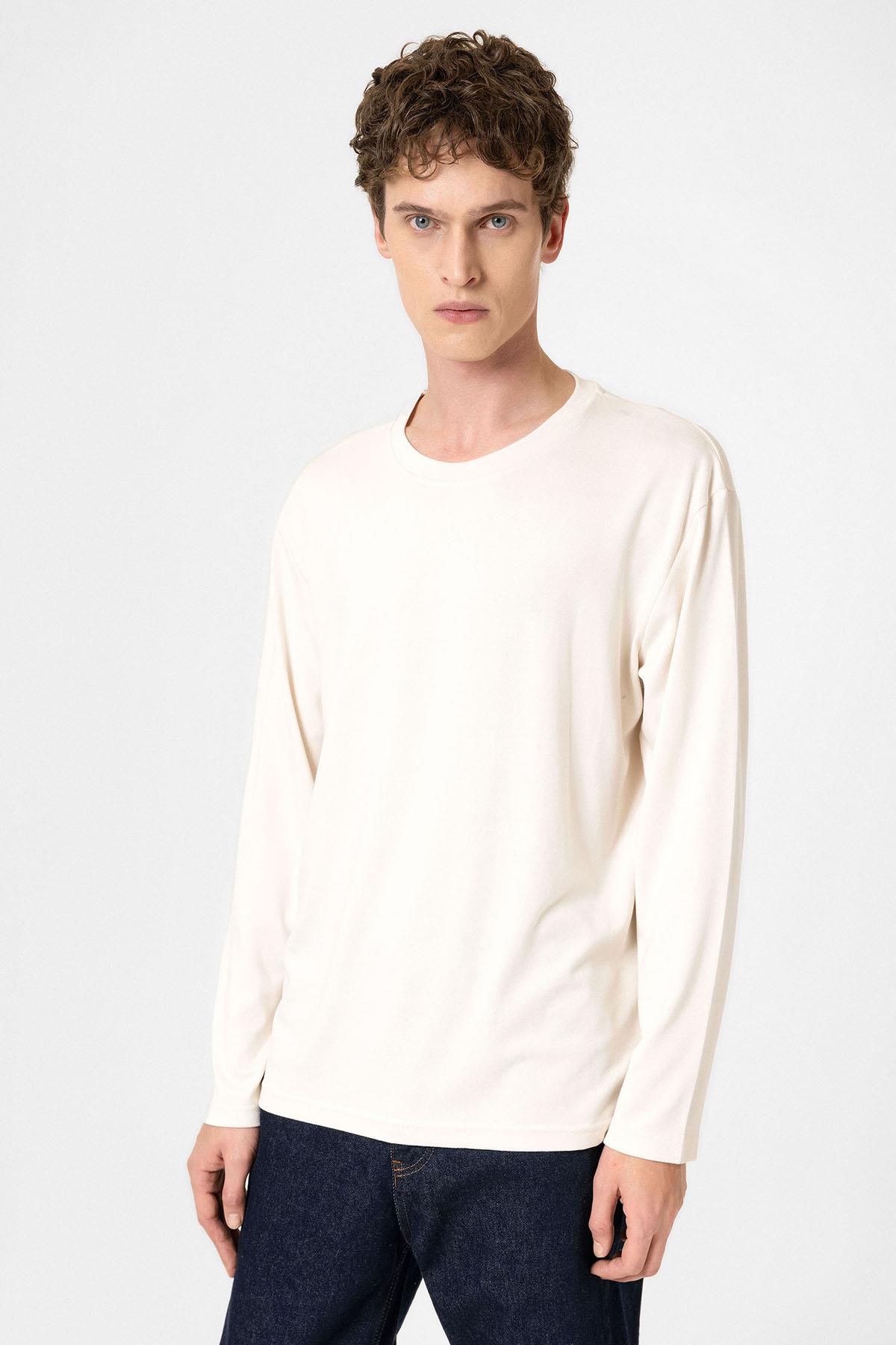 Antioch-Ekru Relaxed Fit Basic Erkek T Shirt-T-Shirts-3-Milagron.com