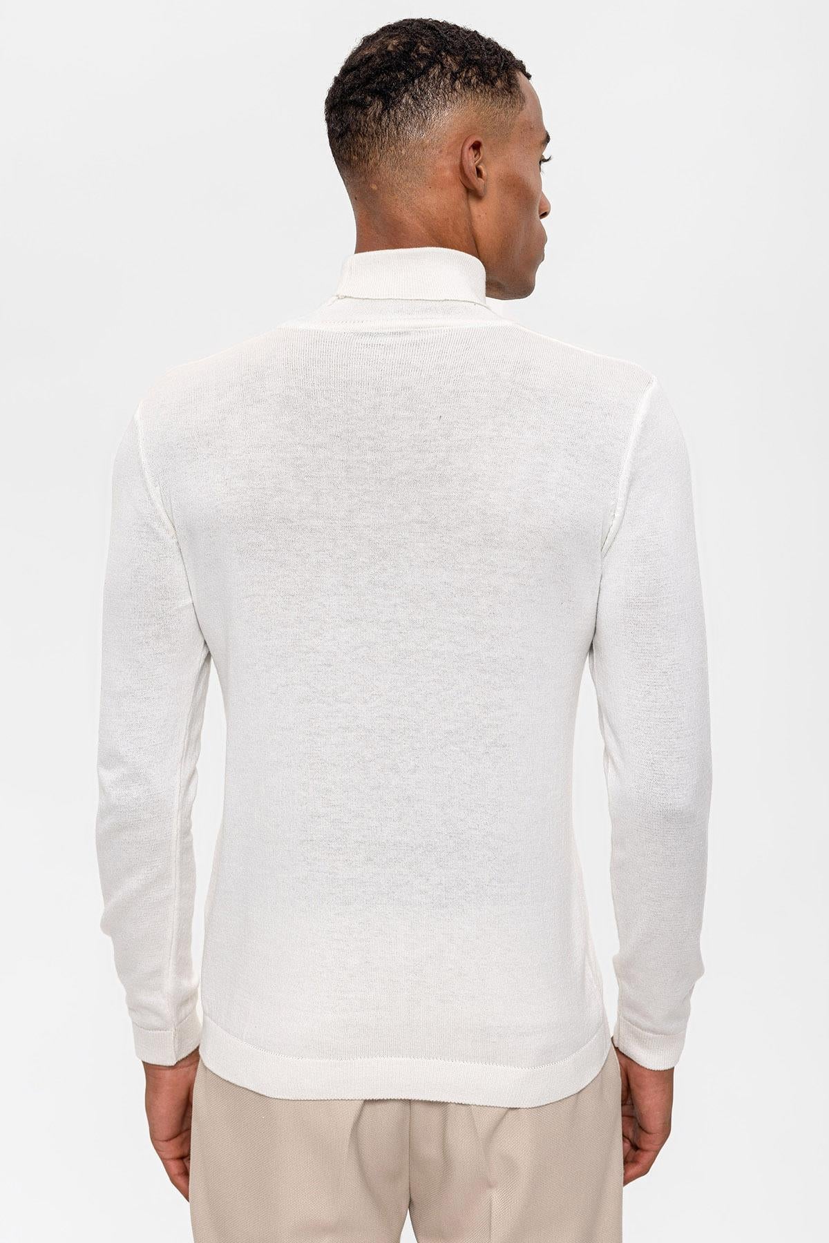 Antioch-Ekru Tam Boğazlı Erkek Triko-Kazak & Triko-7-Milagron.com