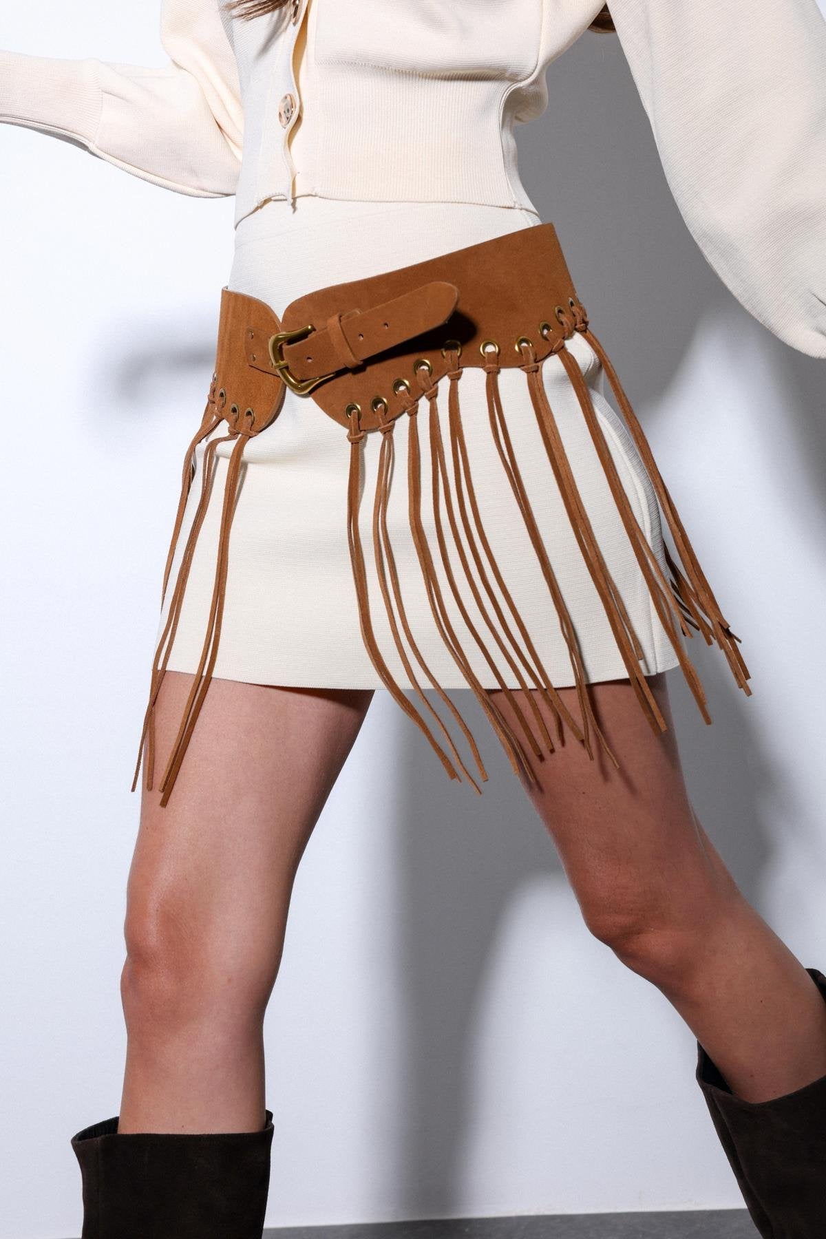 Antioch-Antioch Ekru Triko Kadın Mini Etek-Etek-1-Milagron.com