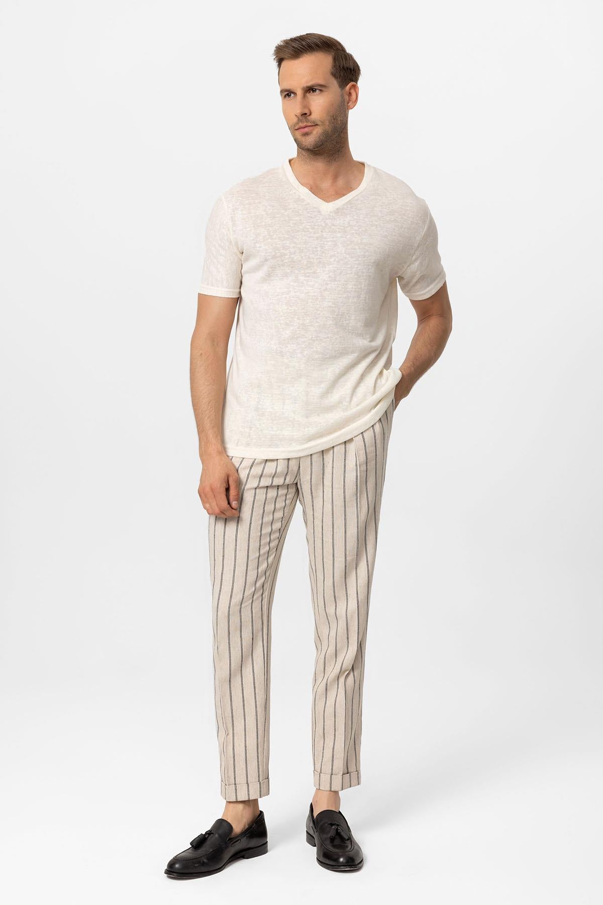 Antioch-Ekru V Yaka Basic Erkek T Shirt-T-Shirts-2-Milagron.com