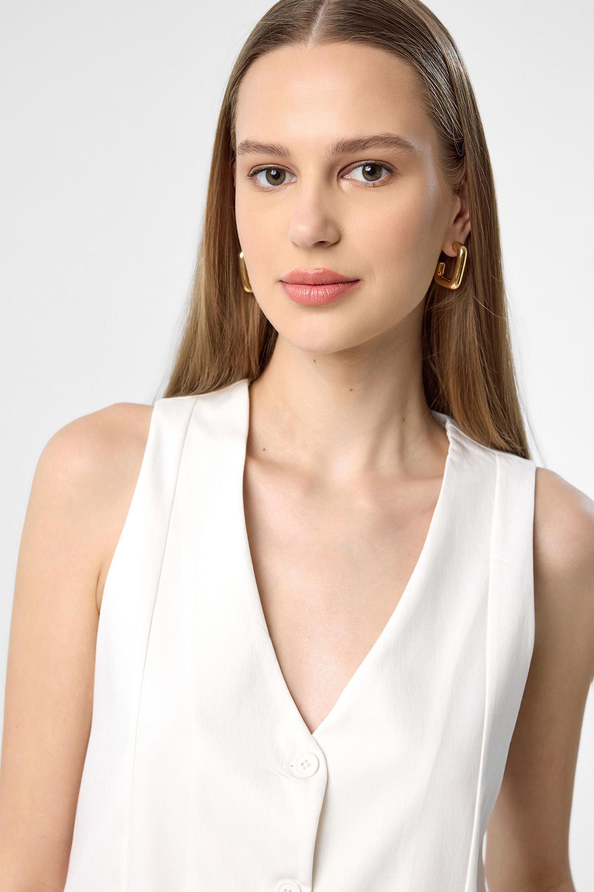 Antioch-Ekru Yelek Şort Kadın Takım-Alt - Üst Takım-5-Milagron.com