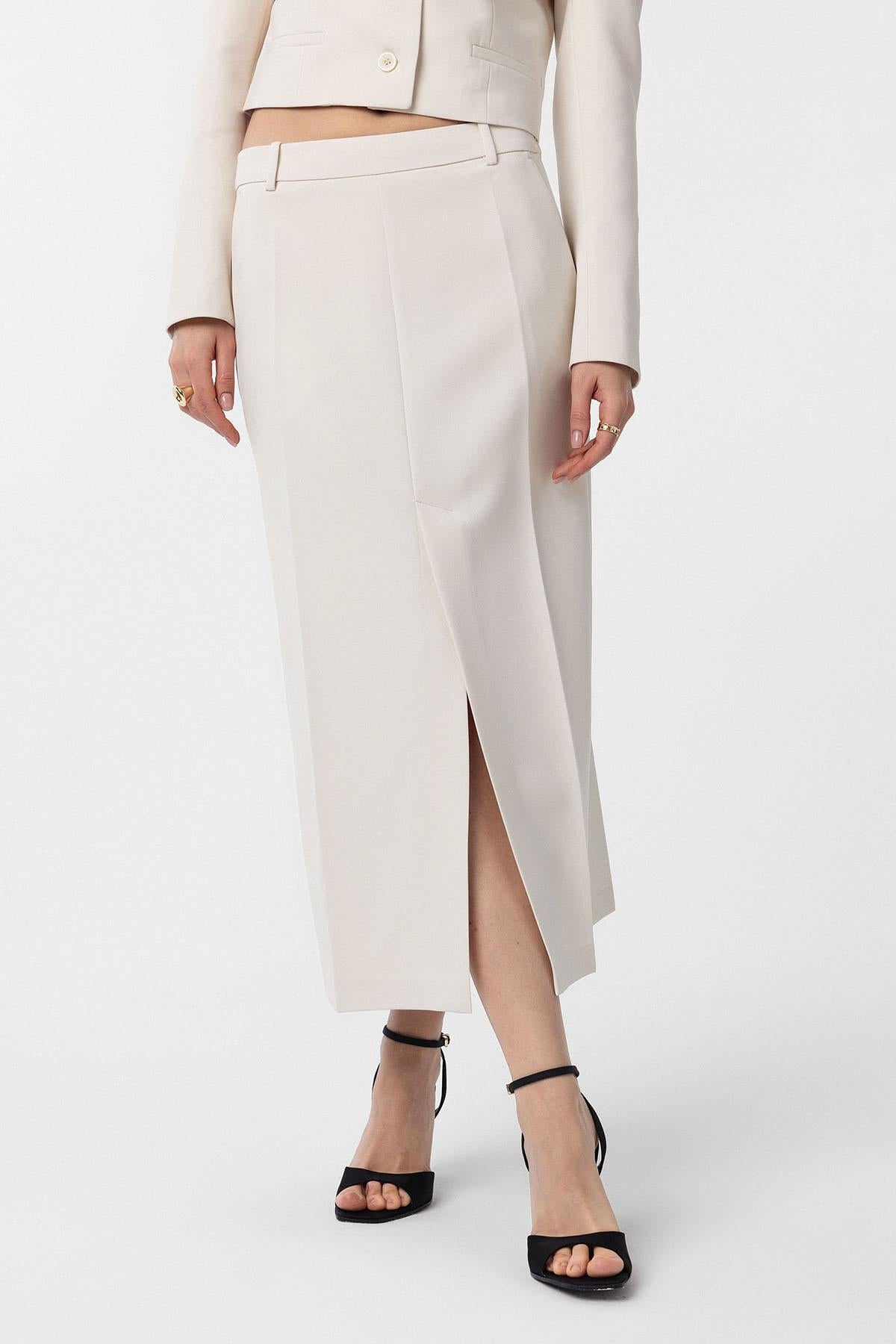 Antioch-Ekru Yırtmaçlı Kadın Kalem Etek-Etek-2-Milagron.com