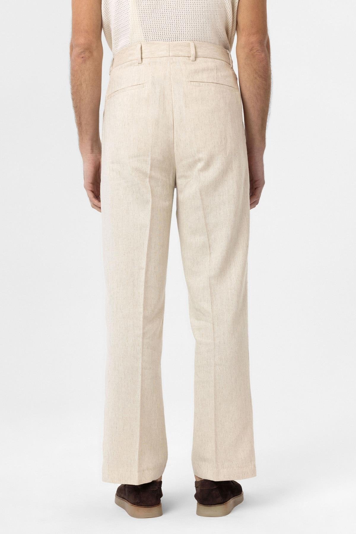 Antioch-Ekru Yüksek Bel Keten Karışımlı Erkek Pantolon-Kumaş Pantolon-5-Milagron.com