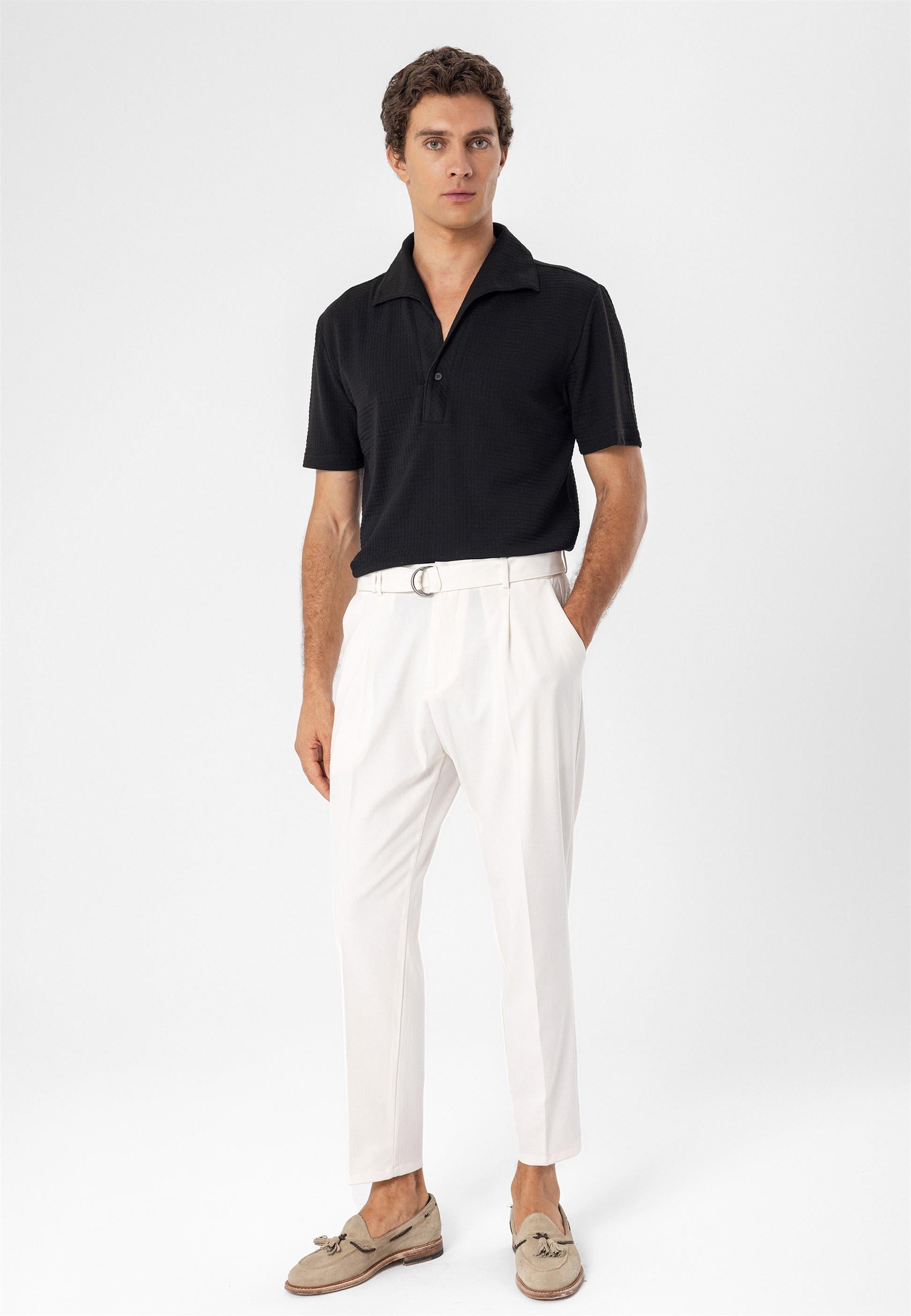 Antioch-Ekru Yüksek Bel Kuşak Kapama Erkek Pantolon-Kumaş Pantolon-1-Milagron.com