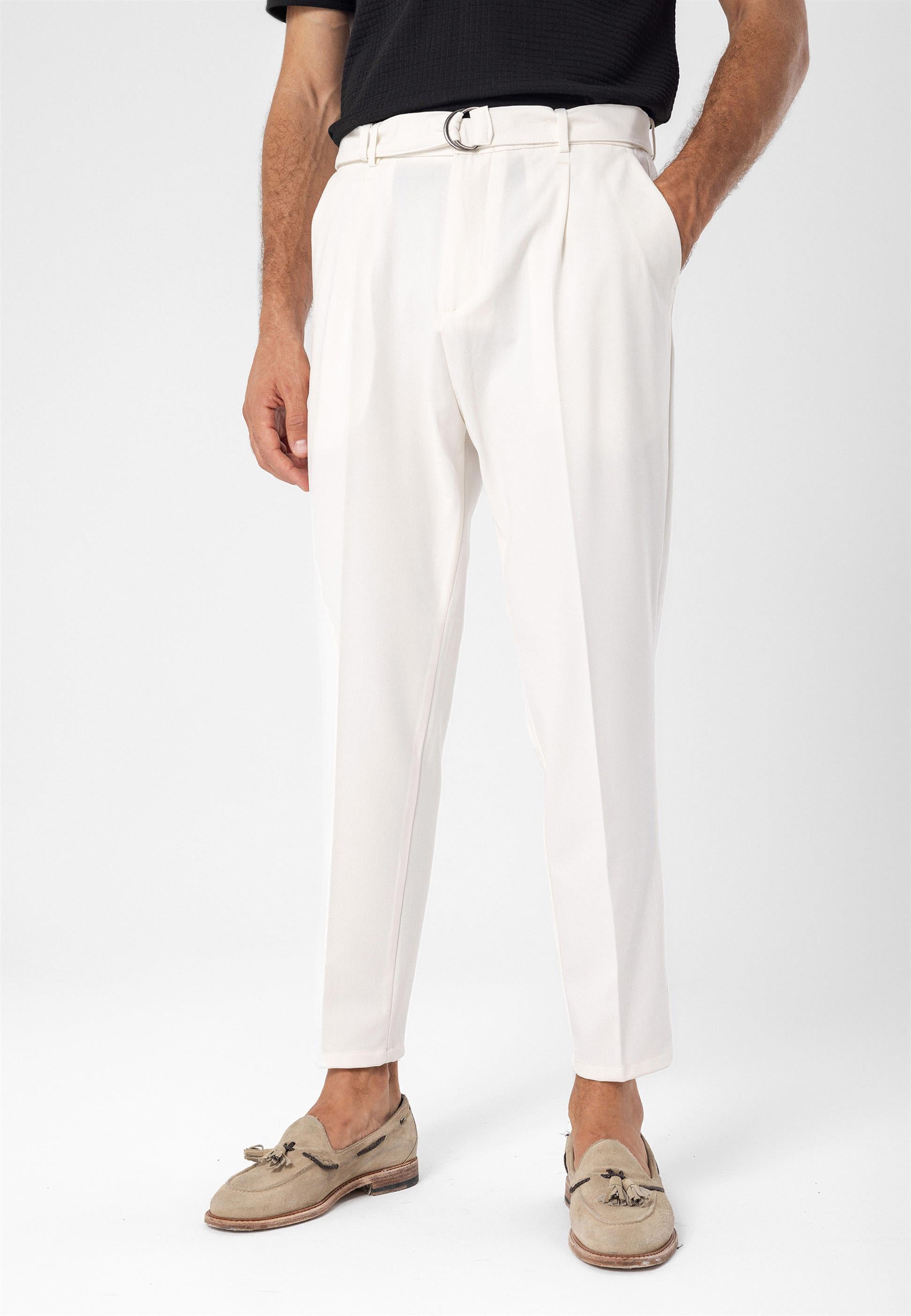 Antioch-Ekru Yüksek Bel Kuşak Kapama Erkek Pantolon-Kumaş Pantolon-3-Milagron.com