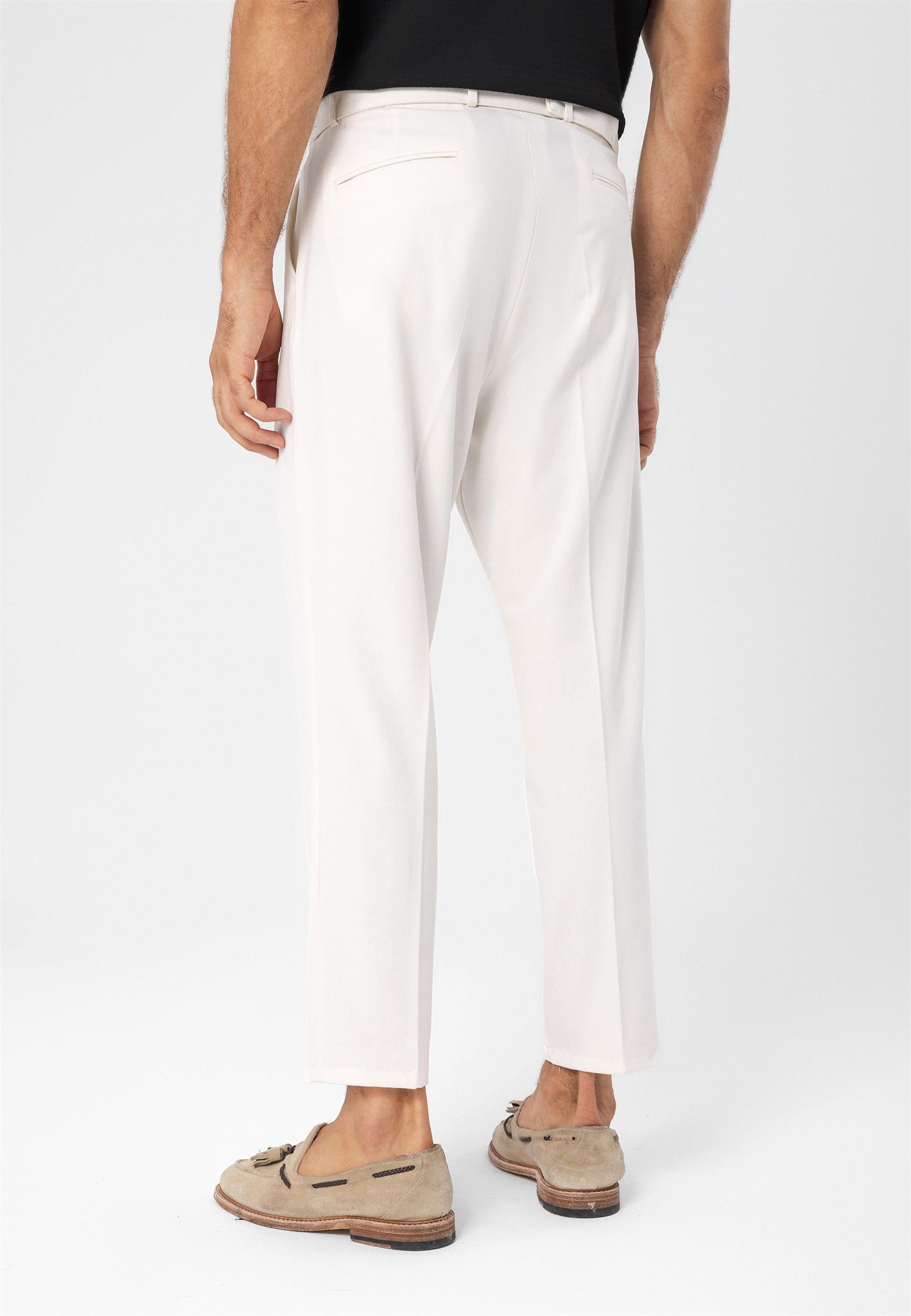 Antioch-Ekru Yüksek Bel Kuşak Kapama Erkek Pantolon-Kumaş Pantolon-6-Milagron.com