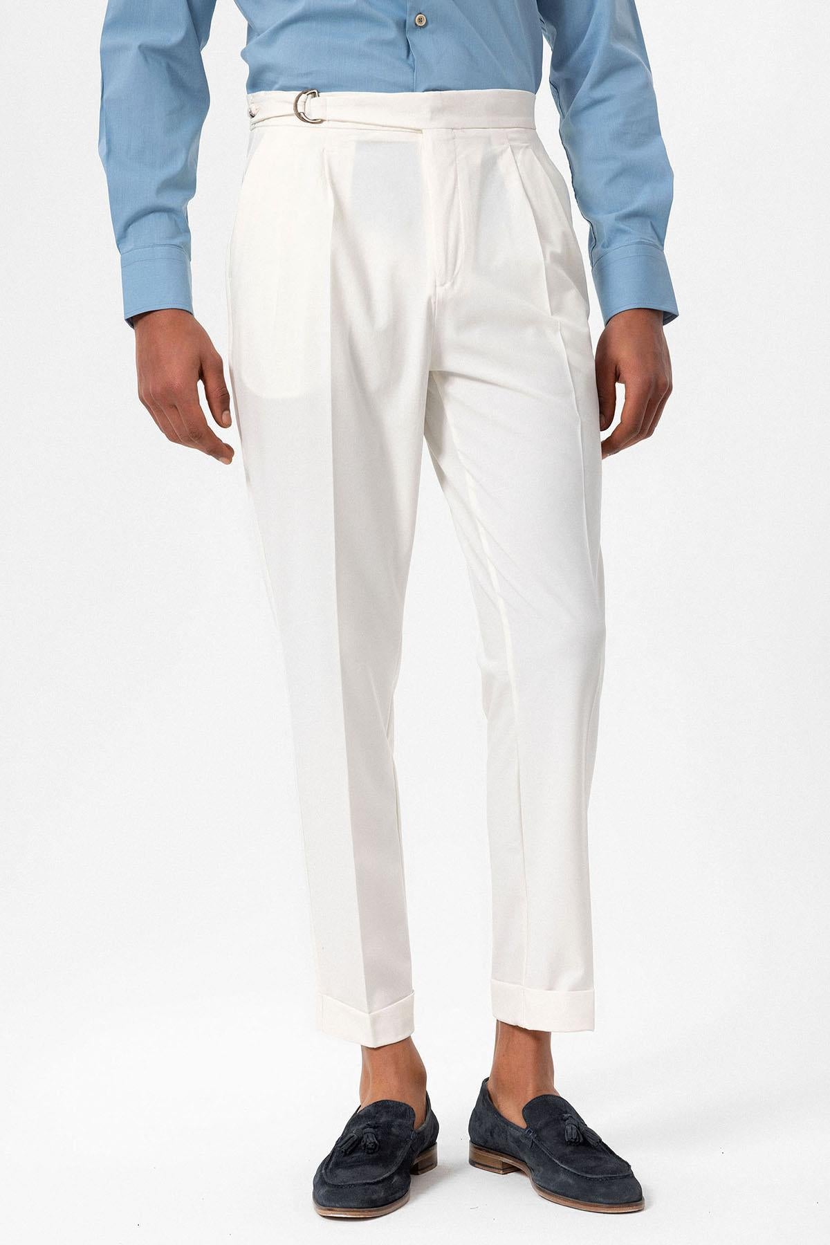 Antioch-Ekru Yüksek Bel Toka Kapama Pileli Erkek Pantolon-Pantolon-2-Milagron.com