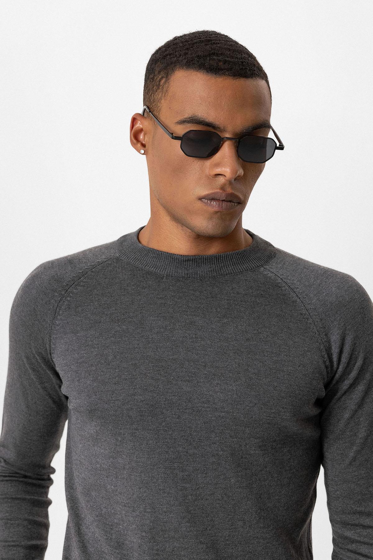 Antioch-Füme Bisiklet Yaka Slim Fit Triko Kazak-Kazak & Triko-3-Milagron.com