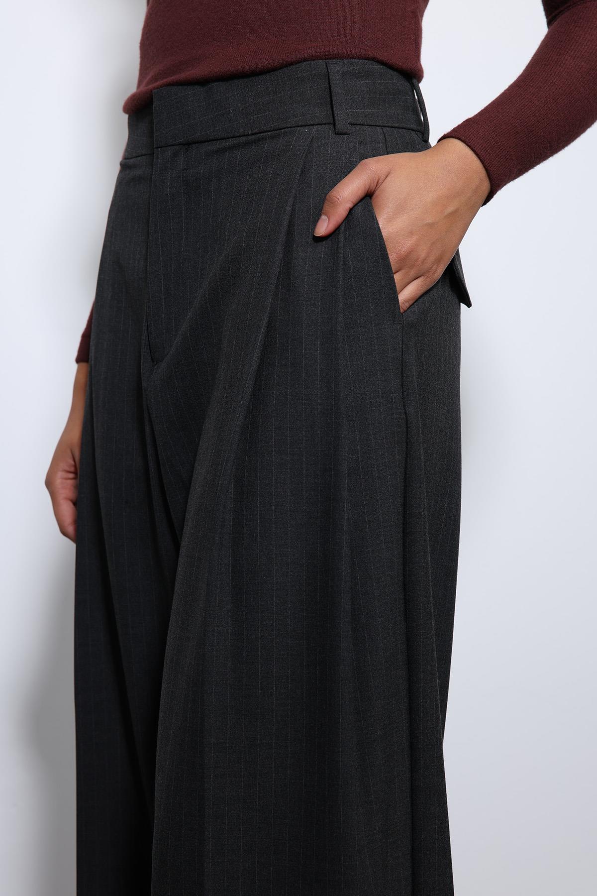 Antioch-Füme çizgili Geniş Paça Pantolon-Kumaş Pantolon-5-Milagron.com