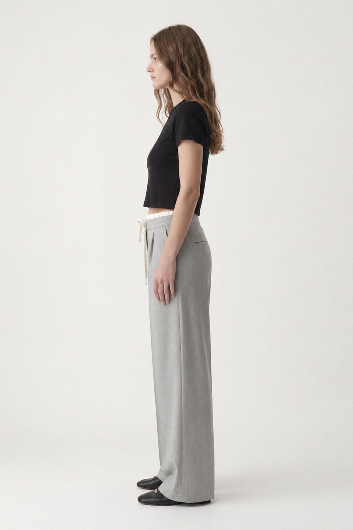 Antioch Gri Çift Bel Bantlı Kadın Pantolon