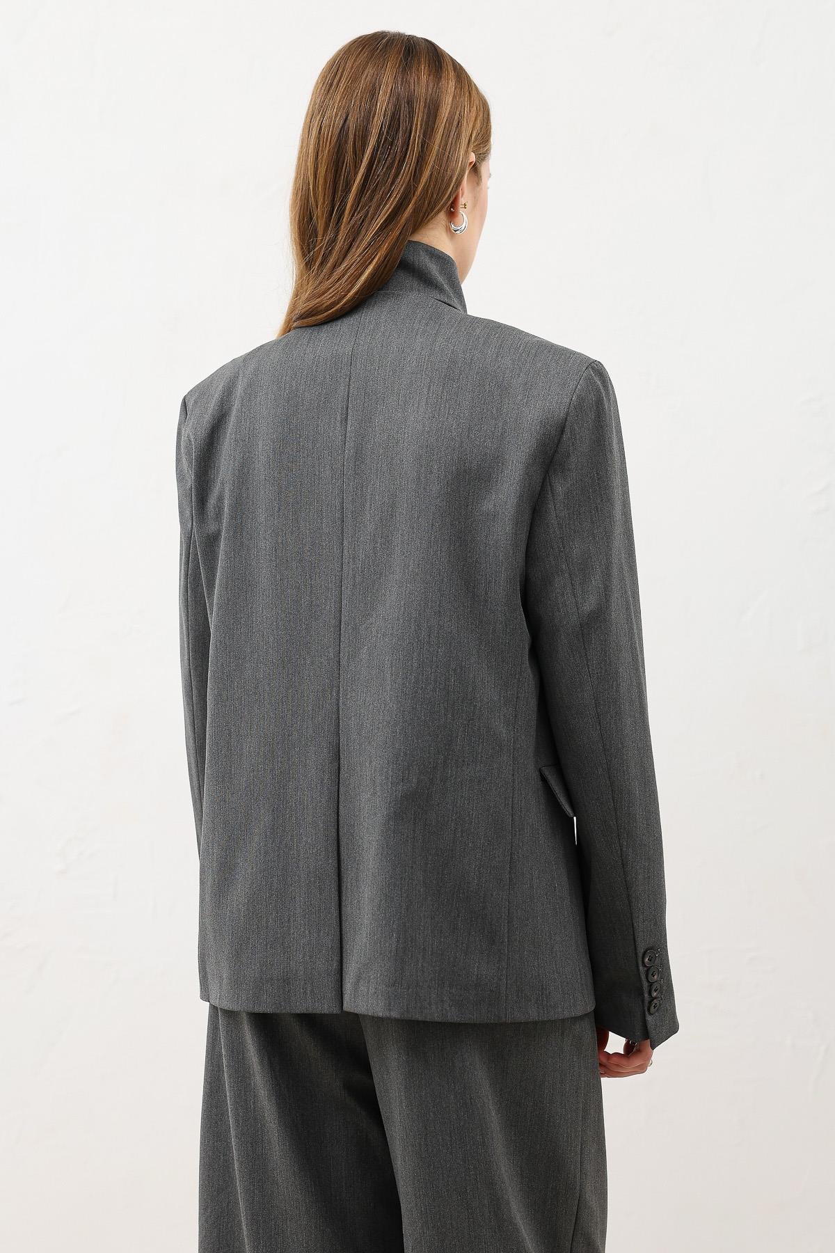 Antioch Gri Dik Yaka Kadın Blazer Ceket