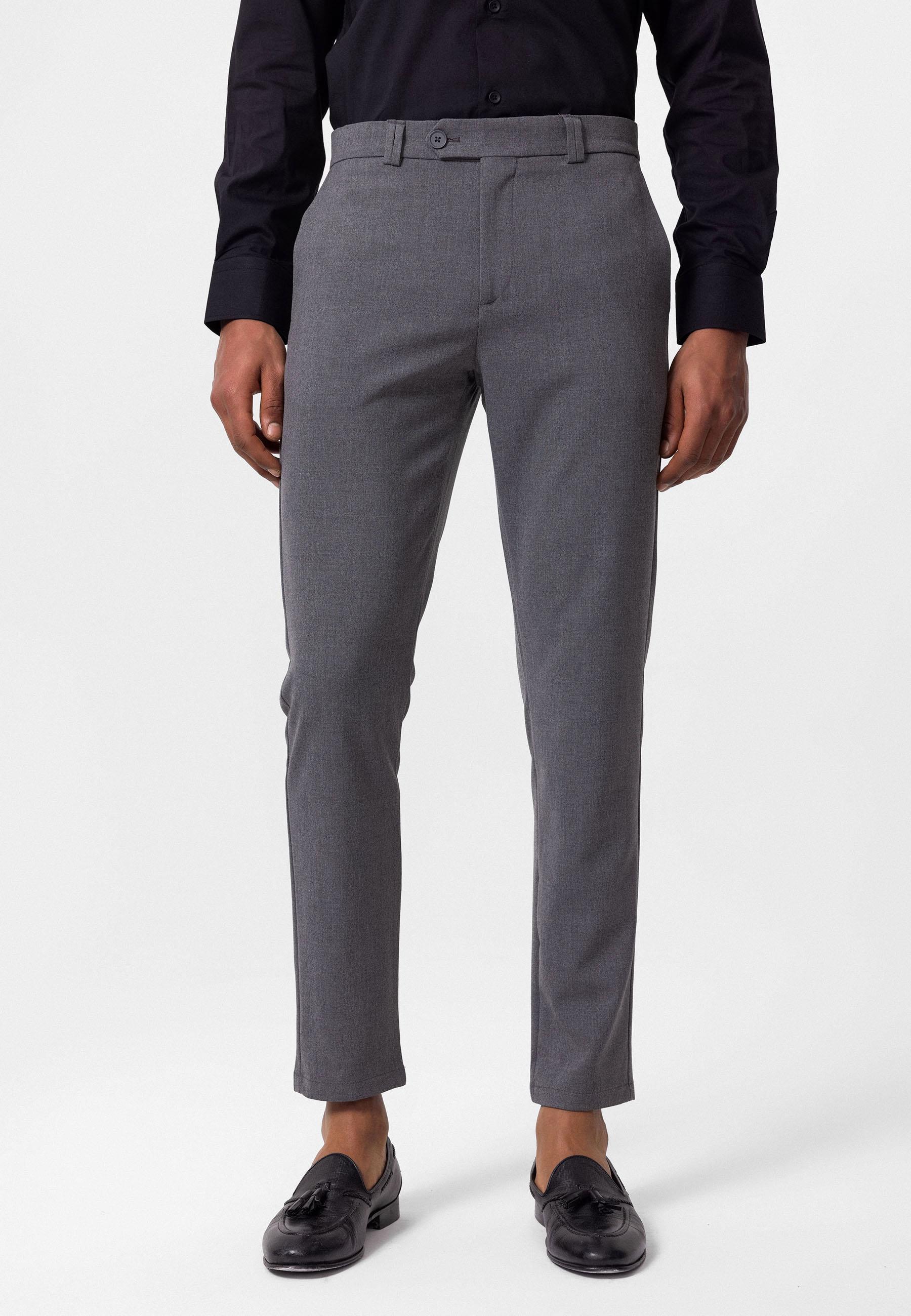 Antioch-Gri Erkek Slim Fit Düz Aksesuarlı Kumaş Pantolon-Kumaş Pantolon-2-Milagron.com