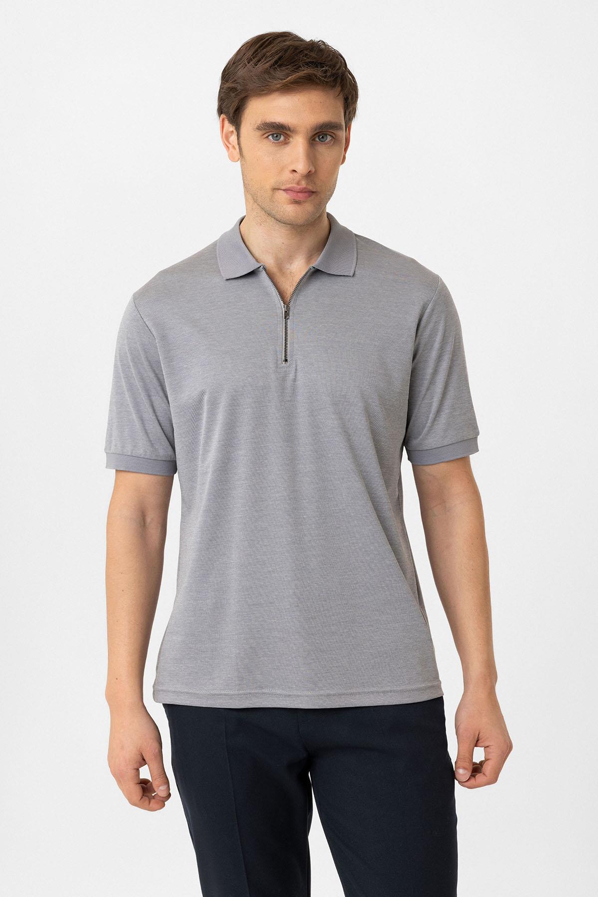 Antioch-Gri Fermuarlı Regular Fit Erkek T Shirt-T-Shirts-1-Milagron.com