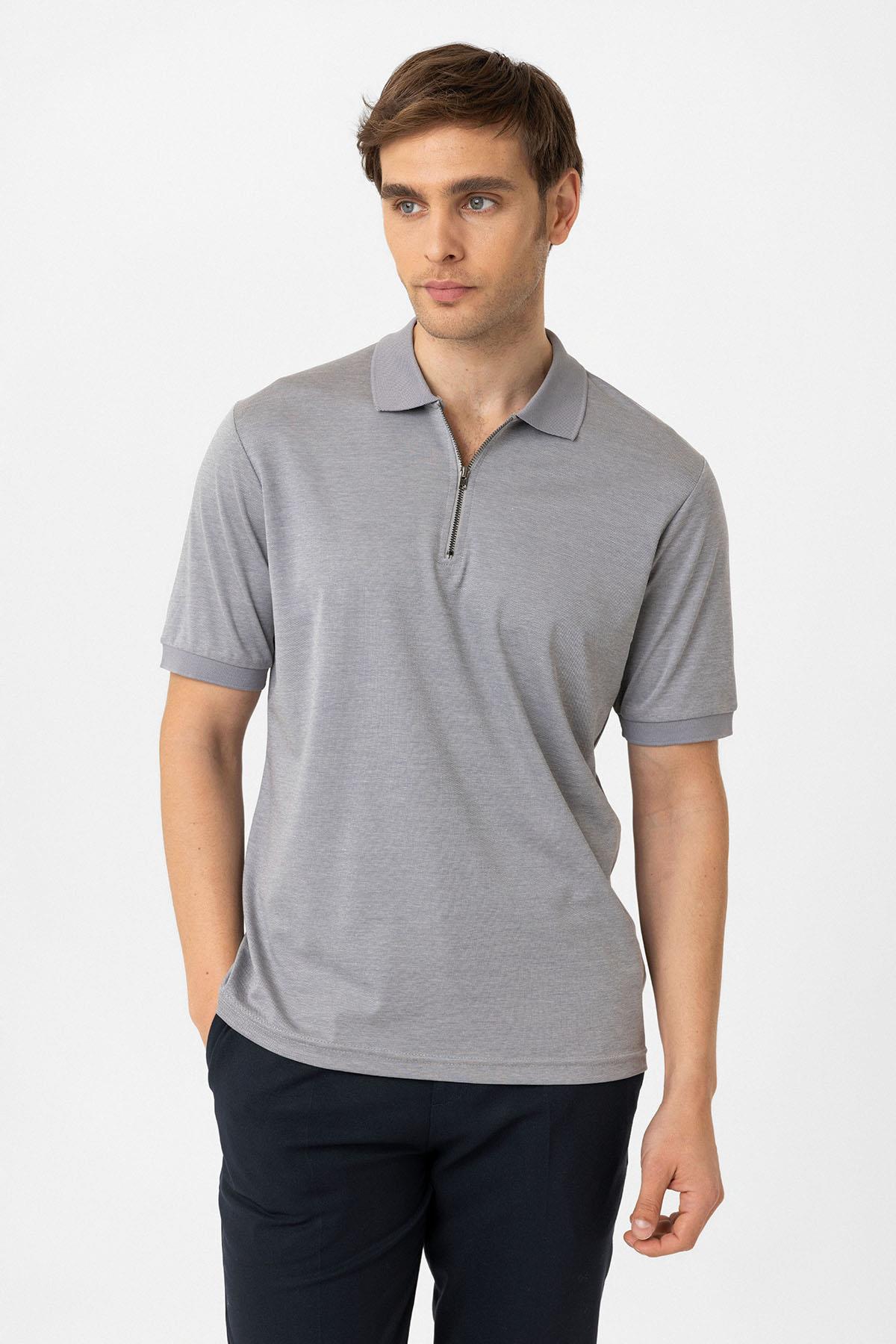 Antioch-Gri Fermuarlı Regular Fit Erkek T Shirt-T-Shirts-2-Milagron.com