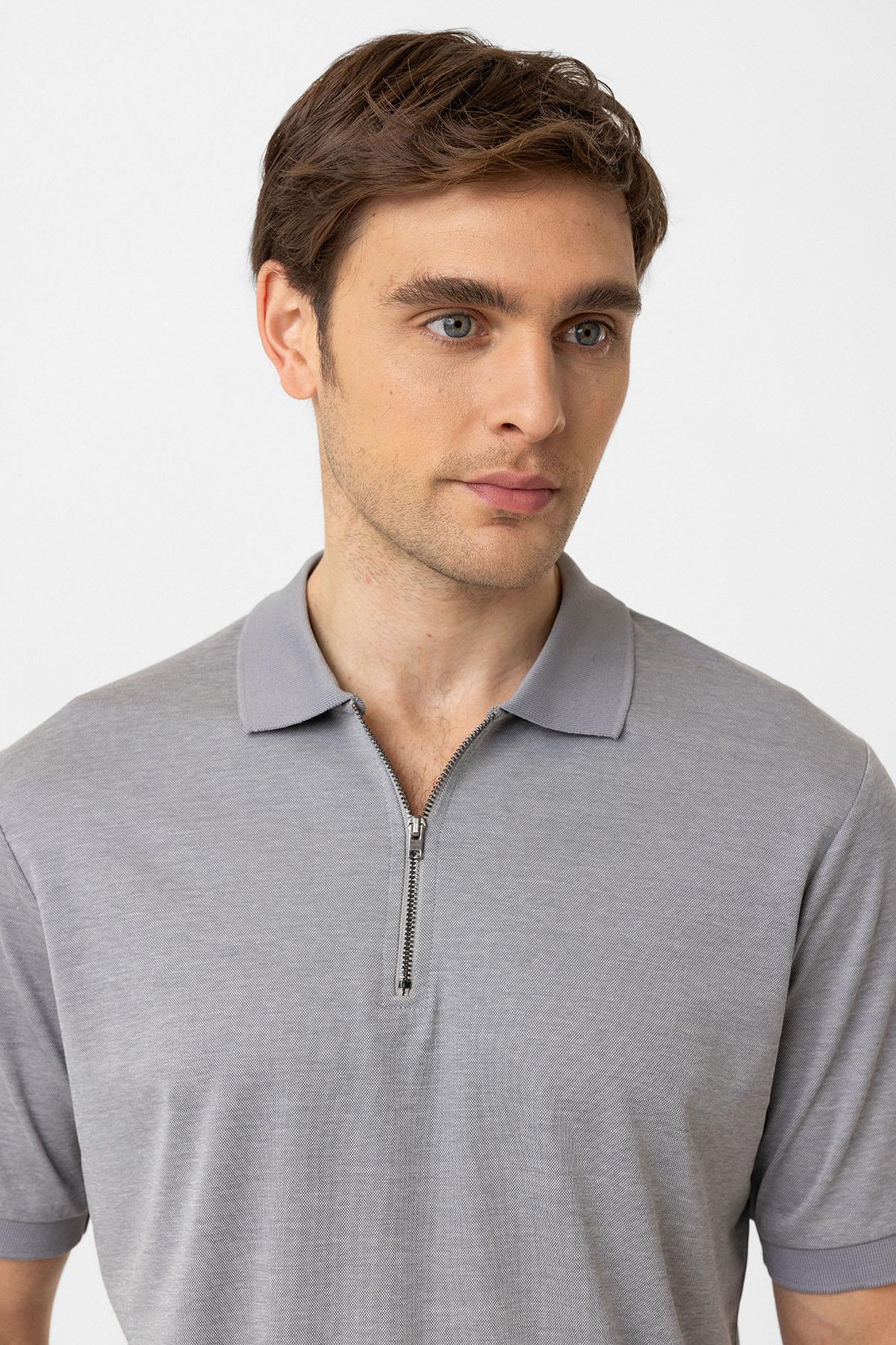 Antioch-Gri Fermuarlı Regular Fit Erkek T Shirt-T-Shirts-4-Milagron.com