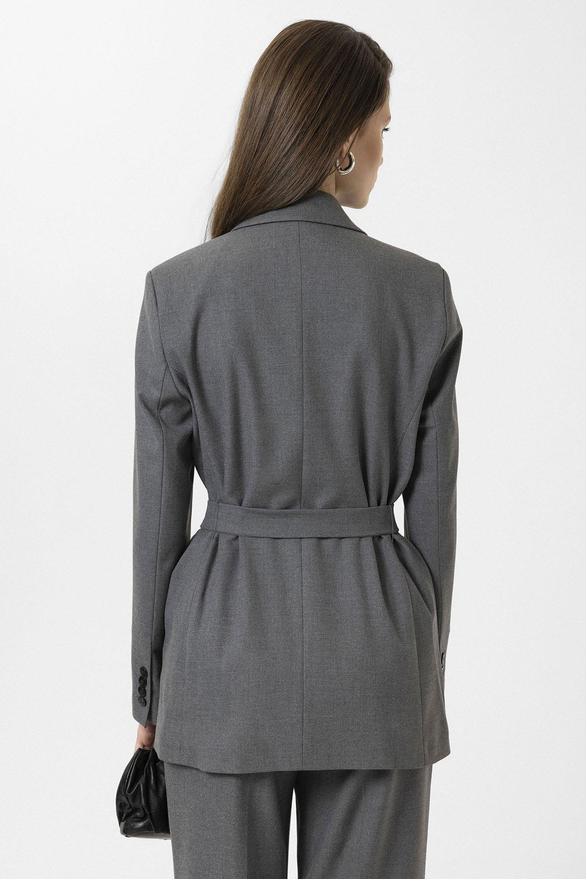 Antioch-Gri Kadın Kemerli Blazer Ceket-Ceket-5-Milagron.com