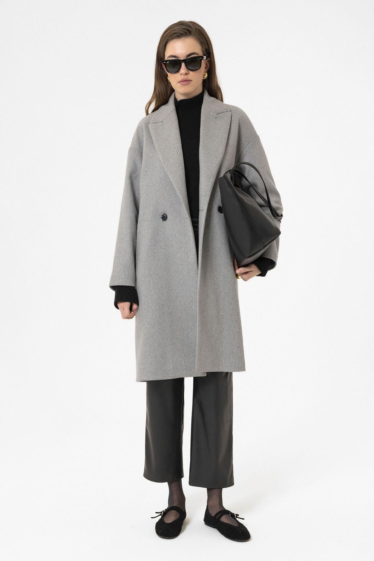 Antioch-Gri Kadın Kruvaze Kapama Oversize Kaban-Kaban-2-Milagron.com