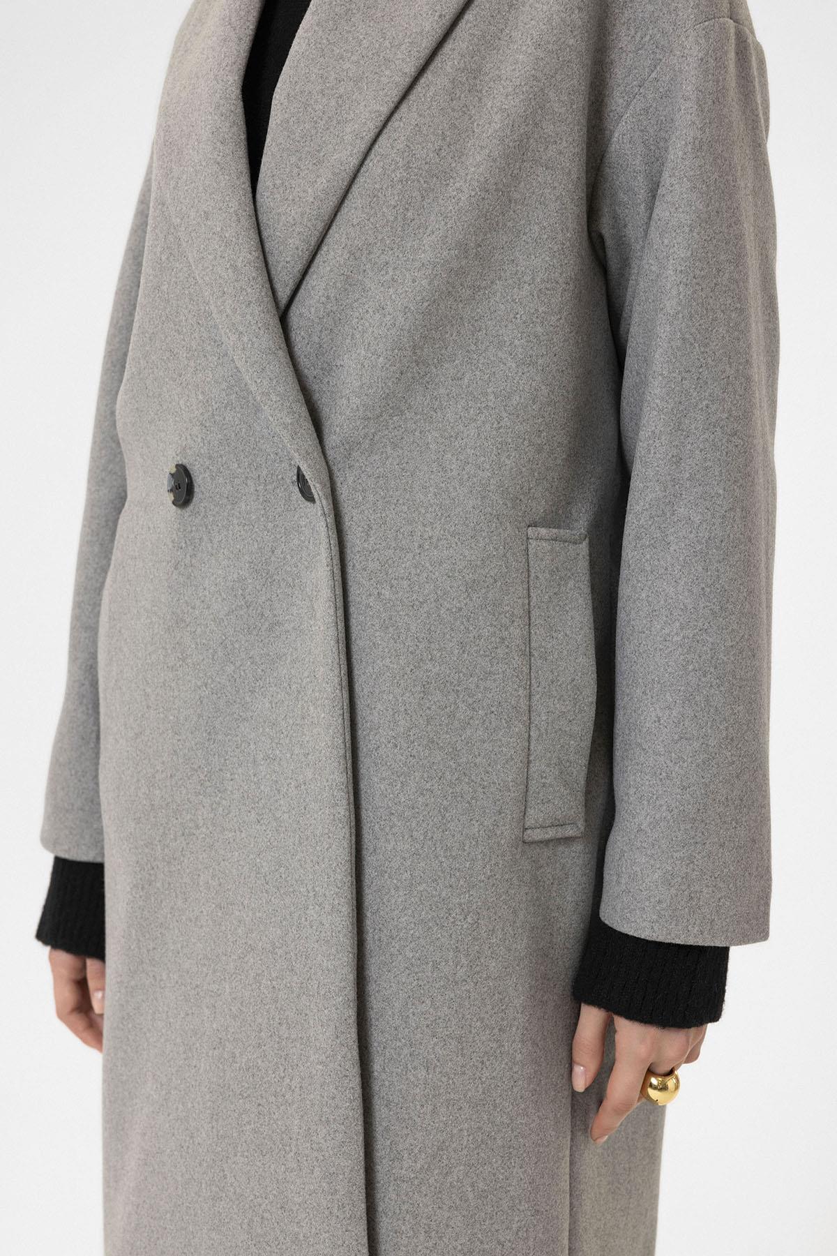 Antioch-Gri Kadın Kruvaze Kapama Oversize Kaban-Kaban-4-Milagron.com