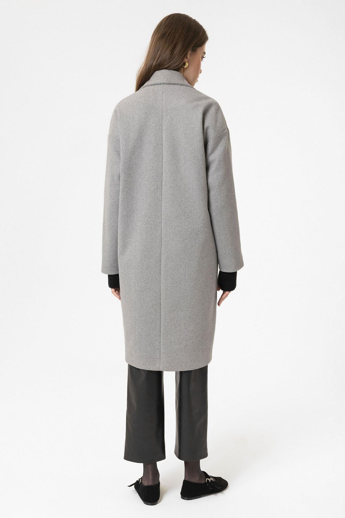 Antioch-Gri Kadın Kruvaze Kapama Oversize Kaban-Kaban-5-Milagron.com