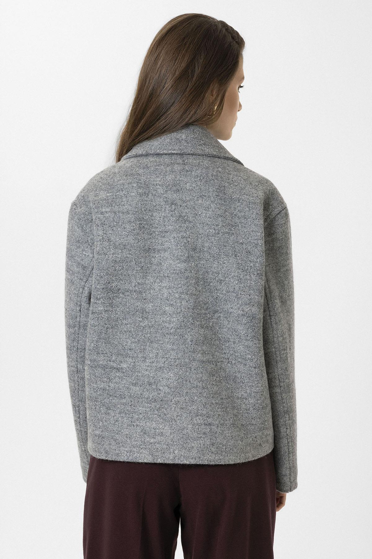 Antioch-Gri Kadın Yün Karışımlı Kruvaze Kapama Mont-Mont-4-Milagron.com