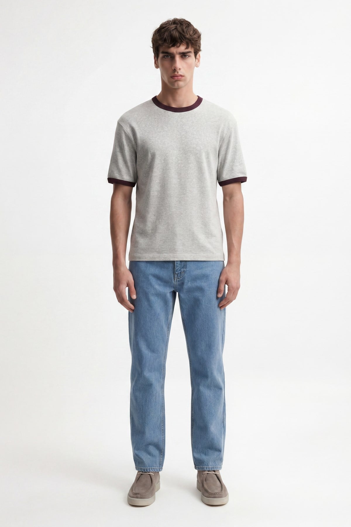 Antioch Gri Kontrast Yaka Erkek T-Shirt